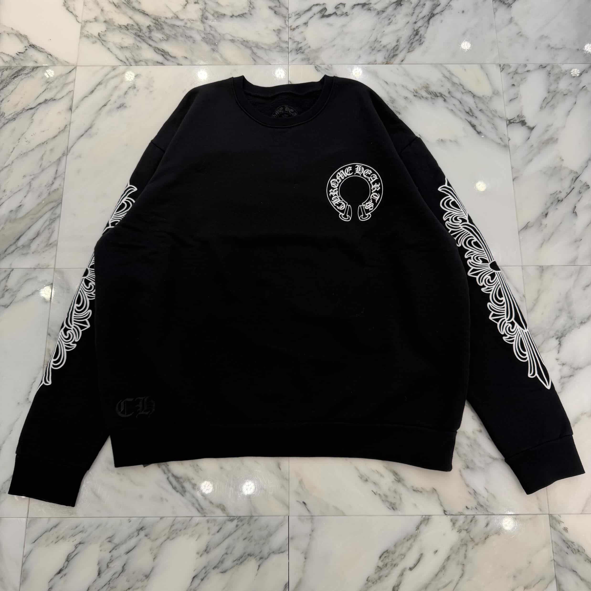 CHROME HEARTS Floral Cross Horseshoe Crewneck Sweat Shirts Size M クロムハーツ フローラルクロス ホースシュー クルーネック スウェットシャツ サイズM