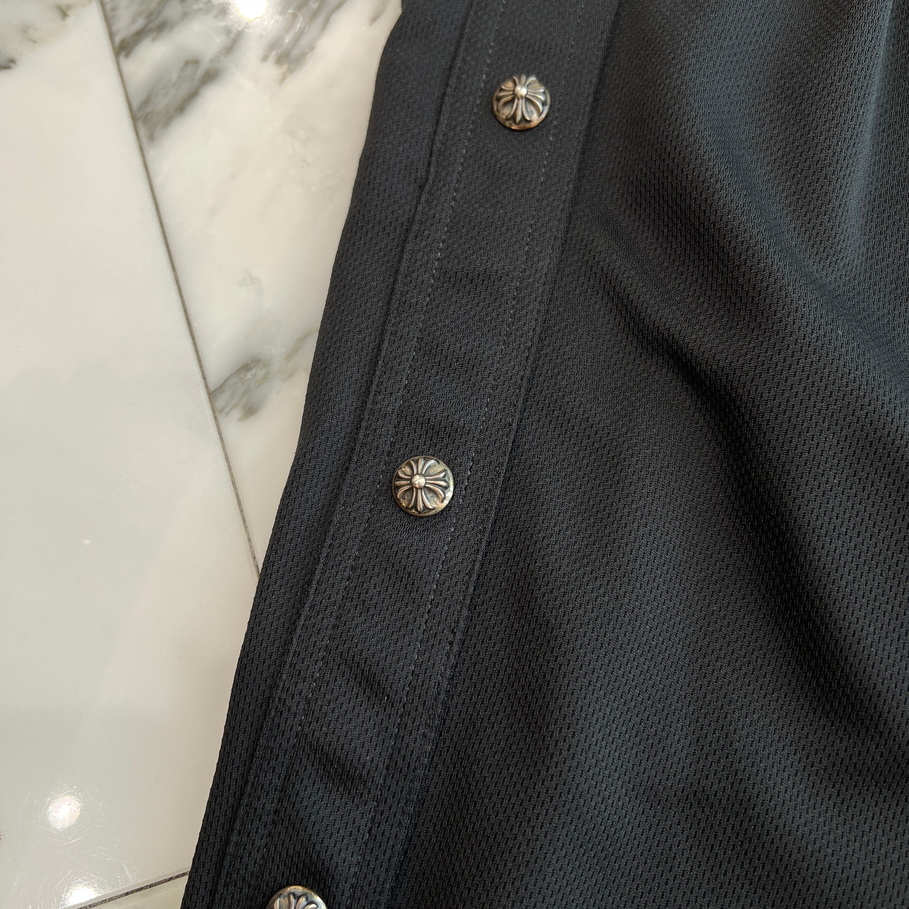 CHROME HEARTS Side Logo Cross Ball Button Mesh Half Pants Size S クロムハーツ サイドロゴ クロスボールボタン メッシュハーフパンツ サイズS