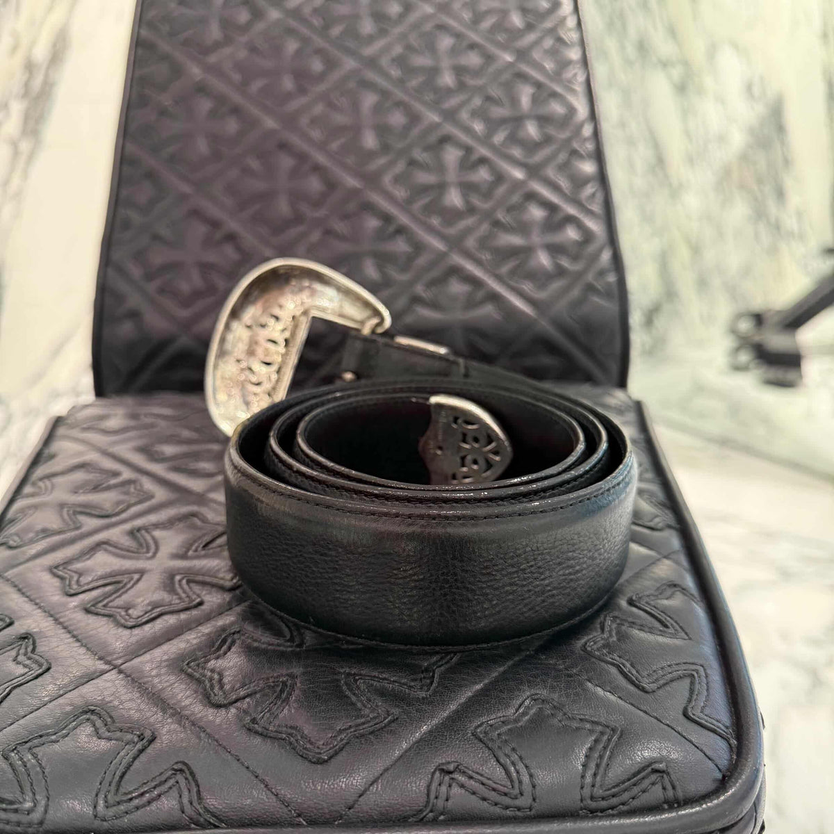 CHROME HEARTS 3PC Classic Leather Belt Size 36 Inch クロムハーツ 