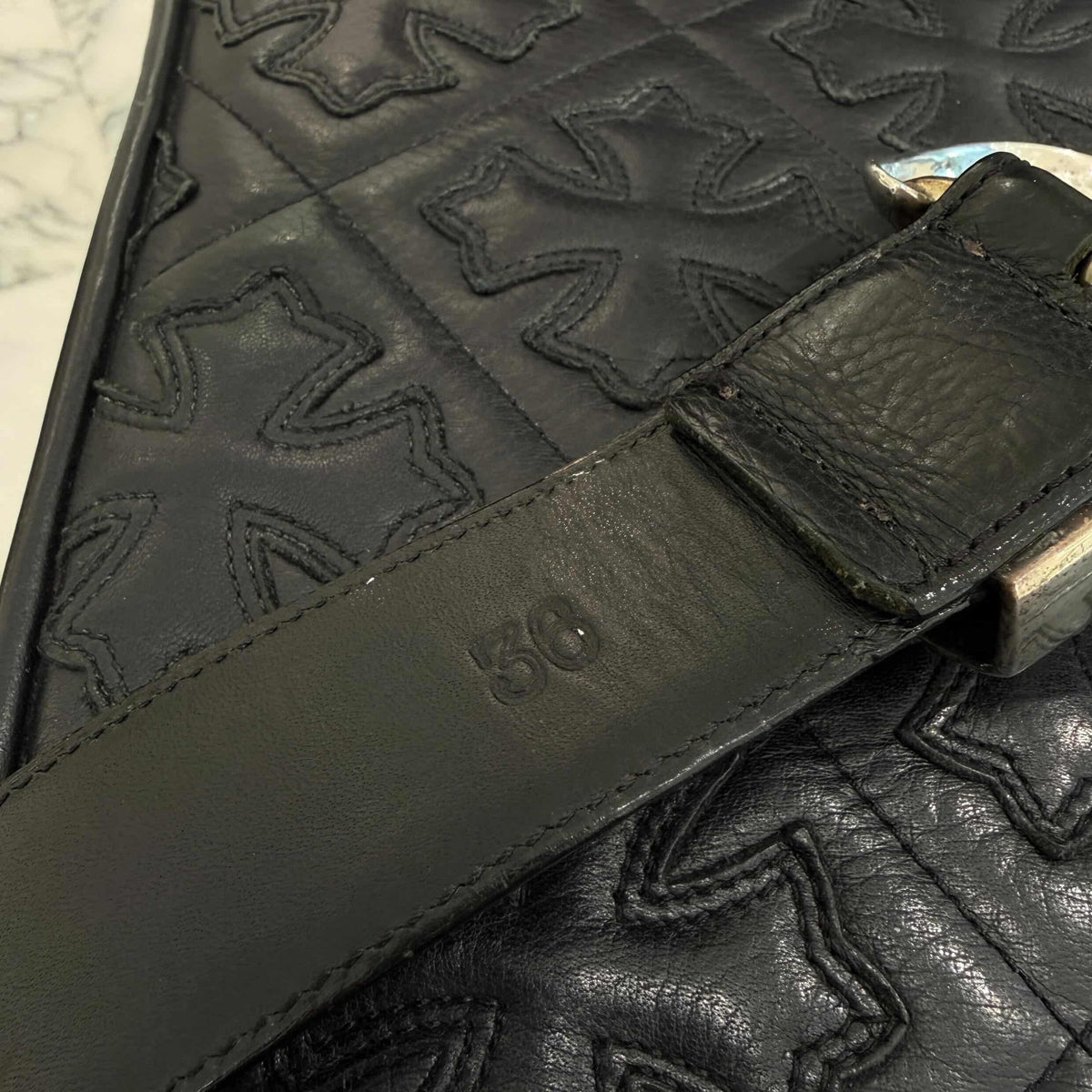 CHROME HEARTS 3PC Classic Leather Belt Size 36 Inch クロムハーツ 