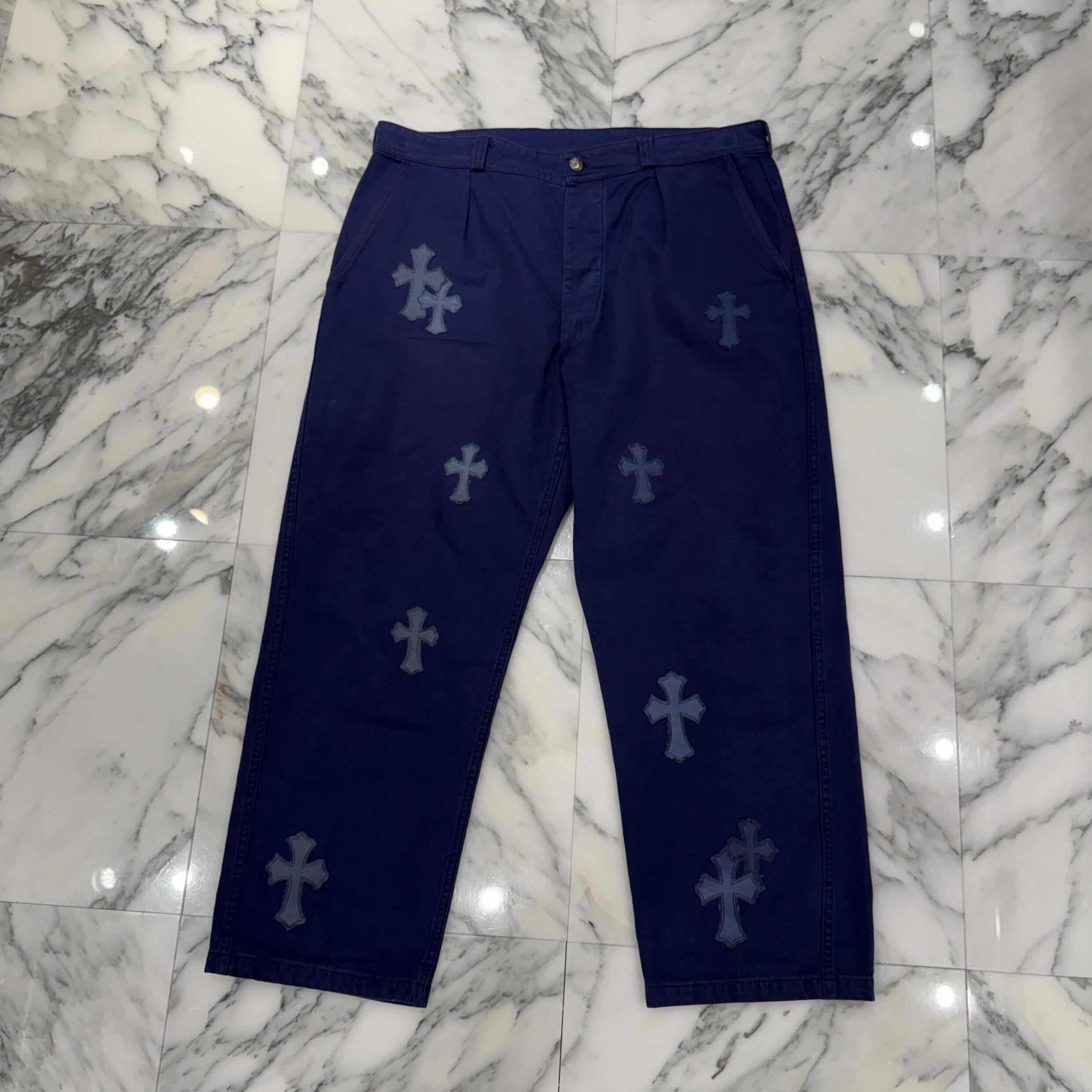CHROME HEARTS VNTG Cross Quilting Patch French Work Pants Size 36 クロムハーツ ヴィンテージ クロスキルティングパッチ フレンチワーク パンツ サイズ36