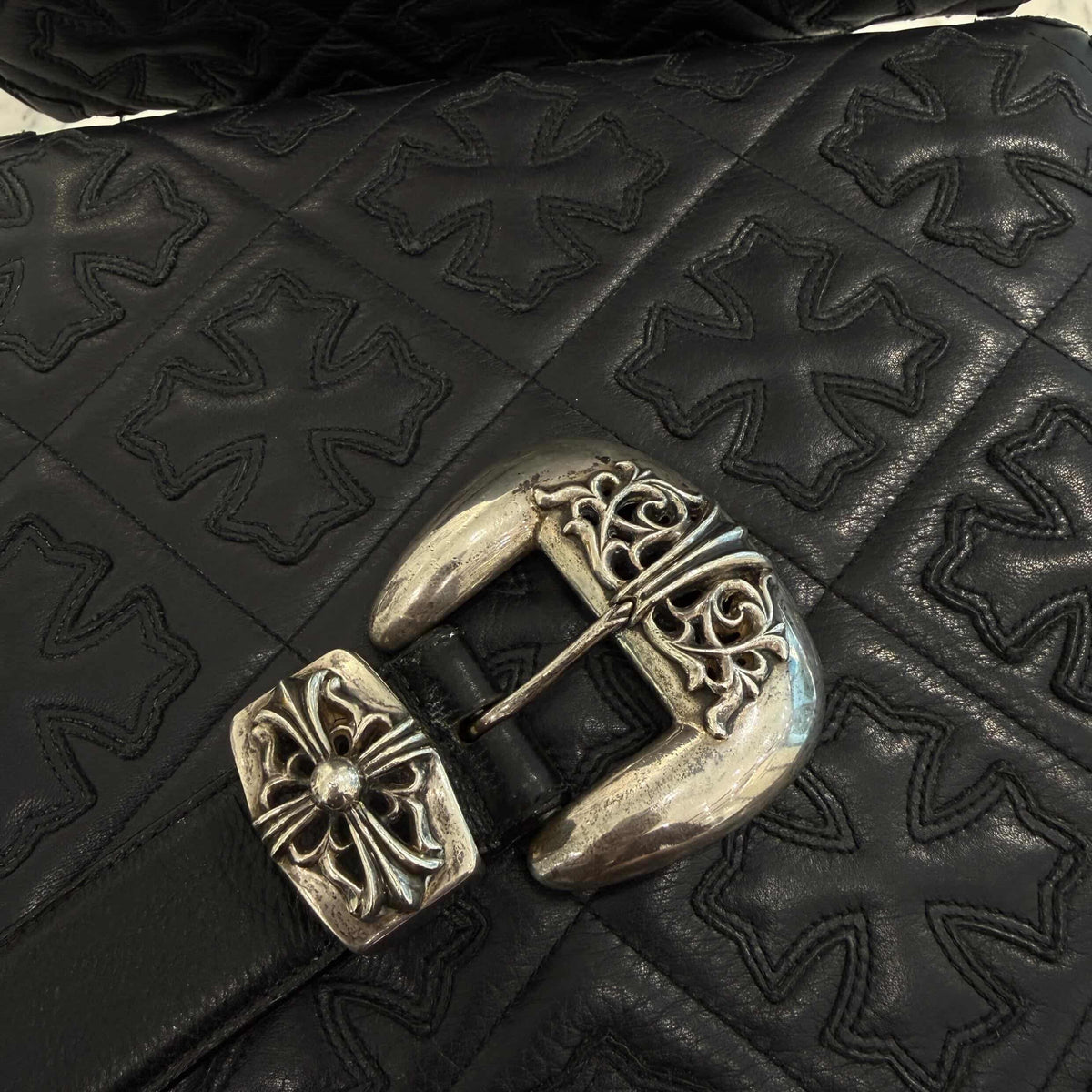 CHROME HEARTS 3PC Classic Leather Belt Size 36 Inch クロムハーツ 