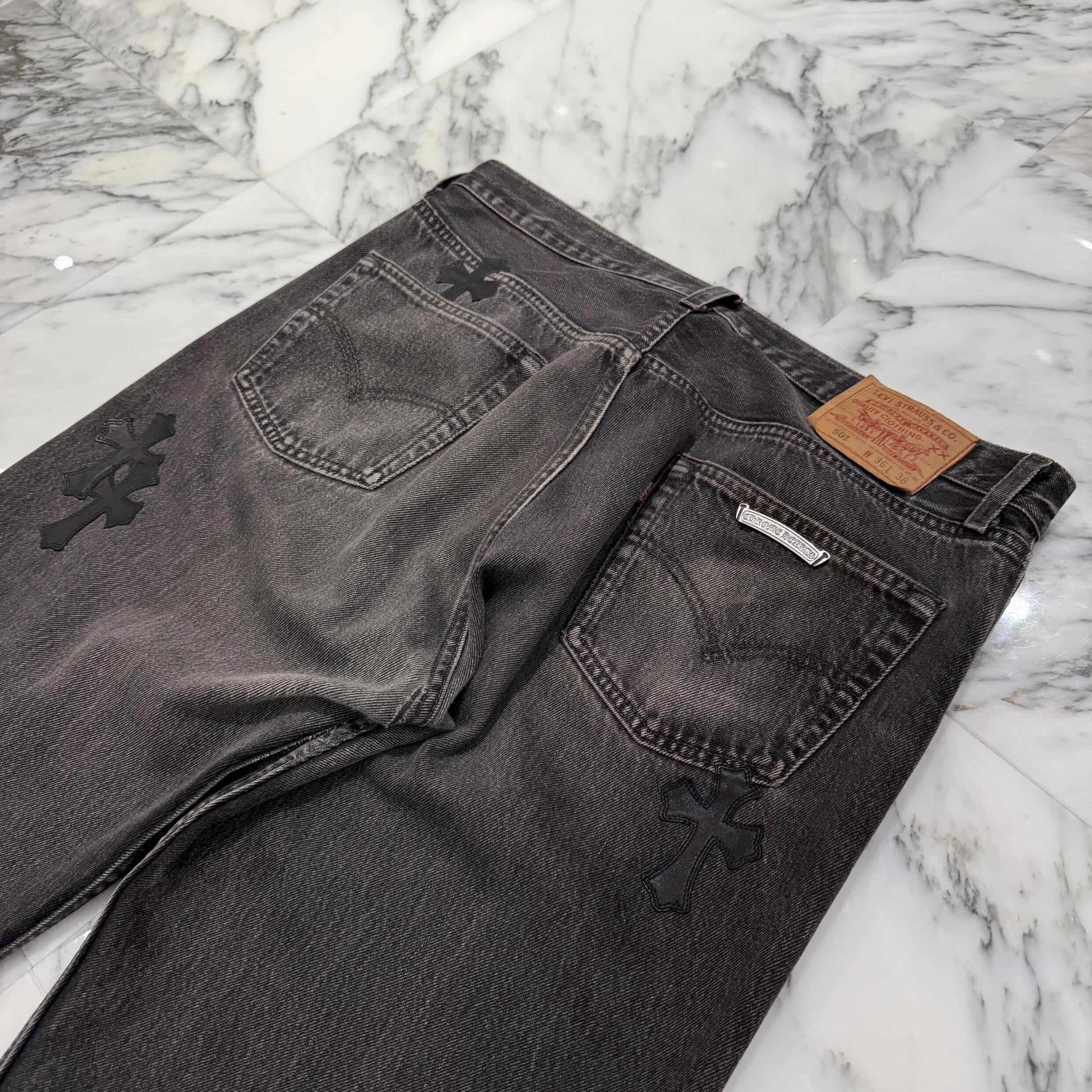 CHROME HEARTS × Levi's 501 VNTG Leather Cross Patch Jeans Size 34 クロムハーツ × リーバイス 501 ヴィンテージ レザークロスパッチ ジーンズ デニムパンツ サイズ34