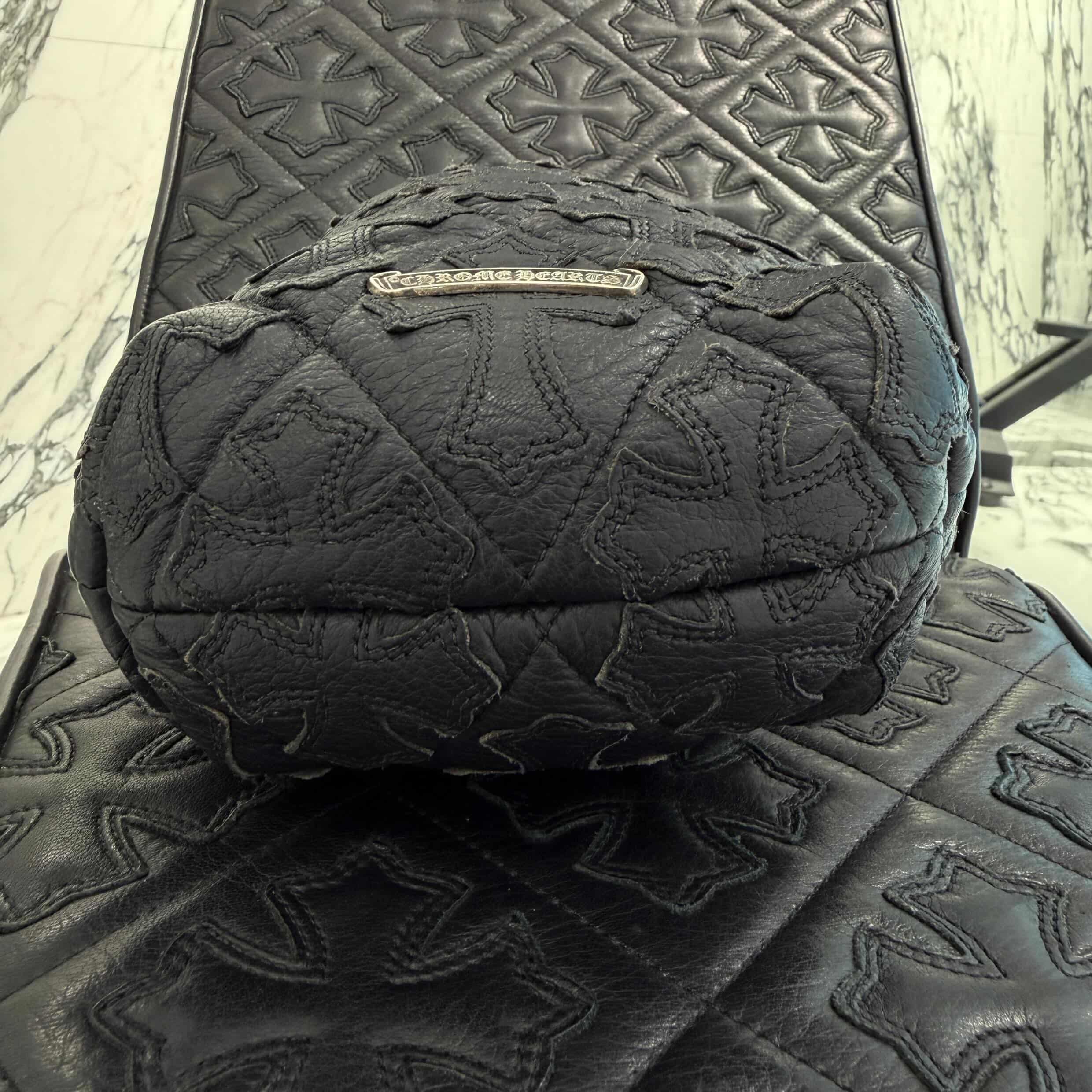 CHROME HEARTS DRAWSTRING Cemetery Cross Leather Patch Sack クロムハーツ ドローストリング セメタリー クロスレザーパッチ サック 巾着