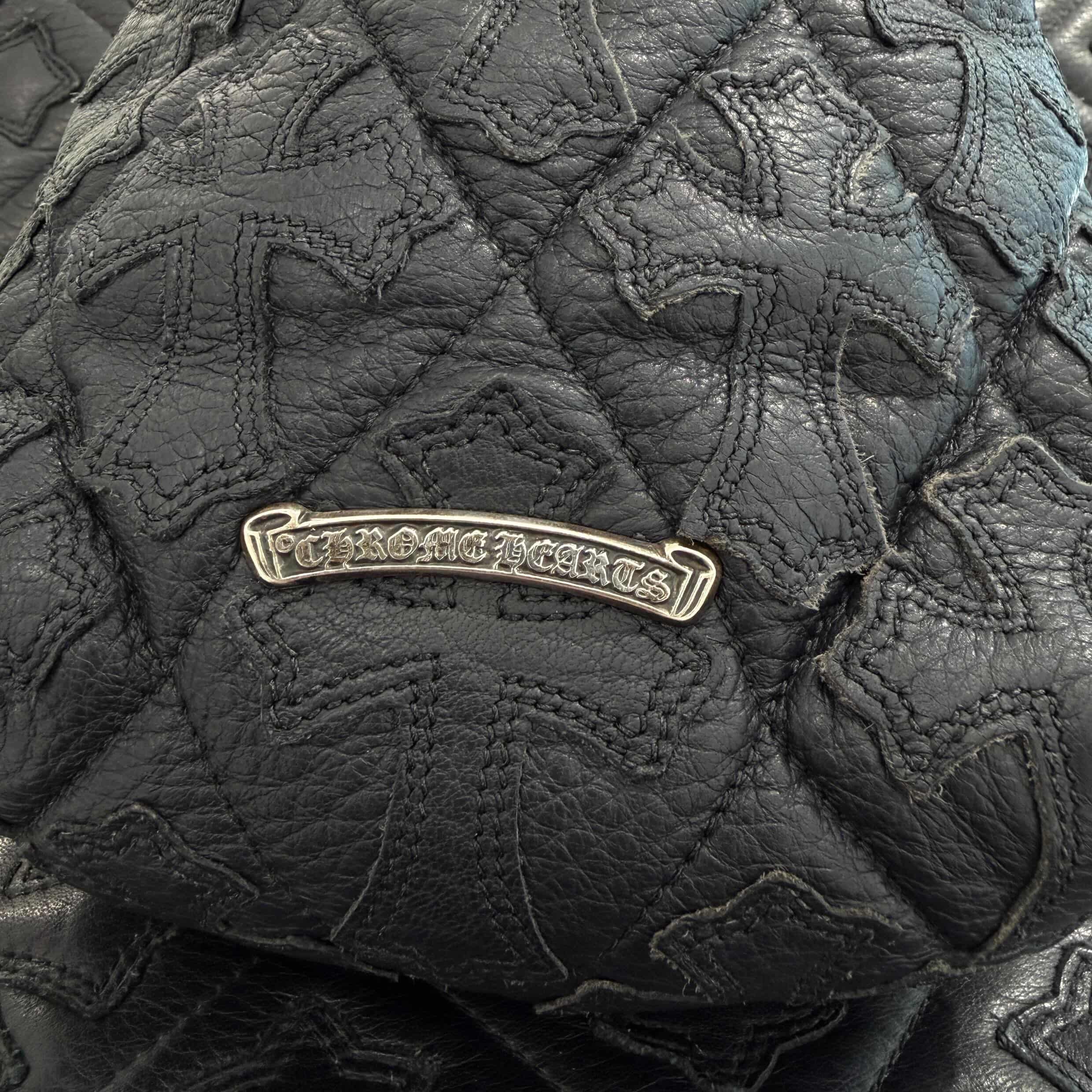 CHROME HEARTS DRAWSTRING Cemetery Cross Leather Patch Sack クロムハーツ ドローストリング セメタリー クロスレザーパッチ サック 巾着