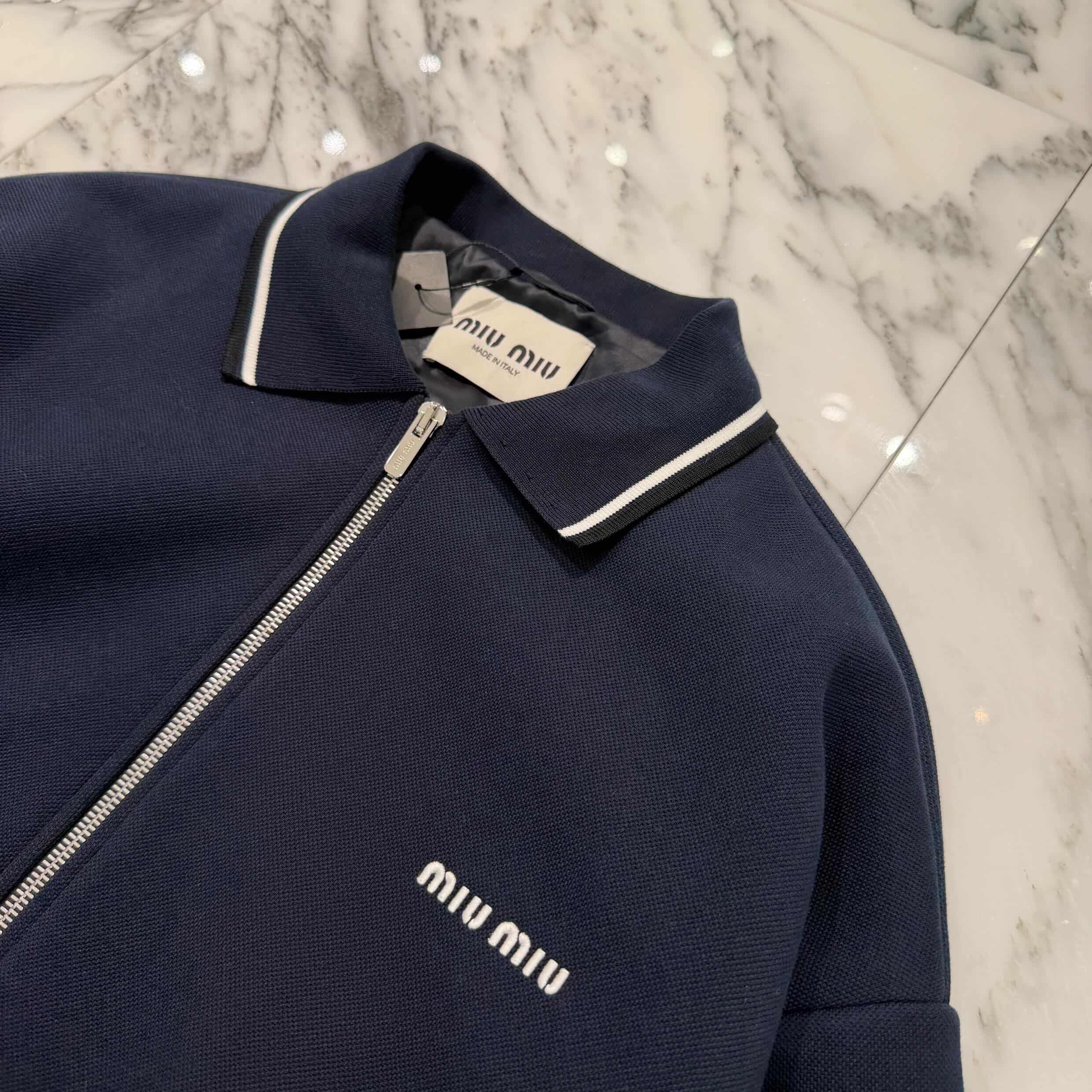 MIU MIU 2024SS Bonded Pique Technical Jersey Blouson Jacket ML1258 SOOO 1756 Size 40 ミュウミュウ ボンディング ピケテクニカル ジャージー ブルゾン ジャケット サイズ40