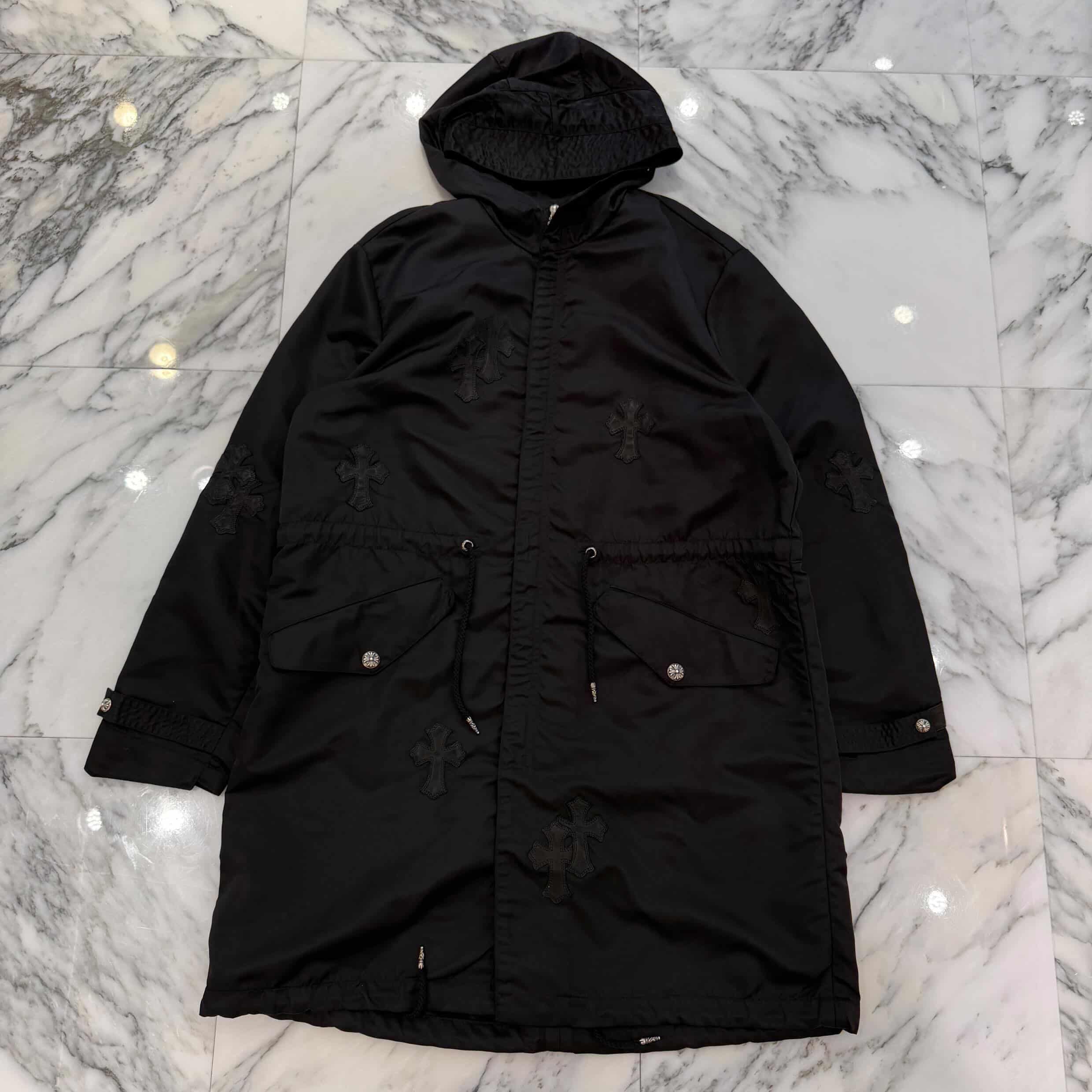 CHROME HEARTS Y NOT PUDDLES Cemetery Cross Leather Patch Zip Up Nylon Hooded Coat Size S クロムハーツ ワイノット パドルズ セメタリークロス レザーパッチ ジップアップ ナイロン フーデッド コート サイズS