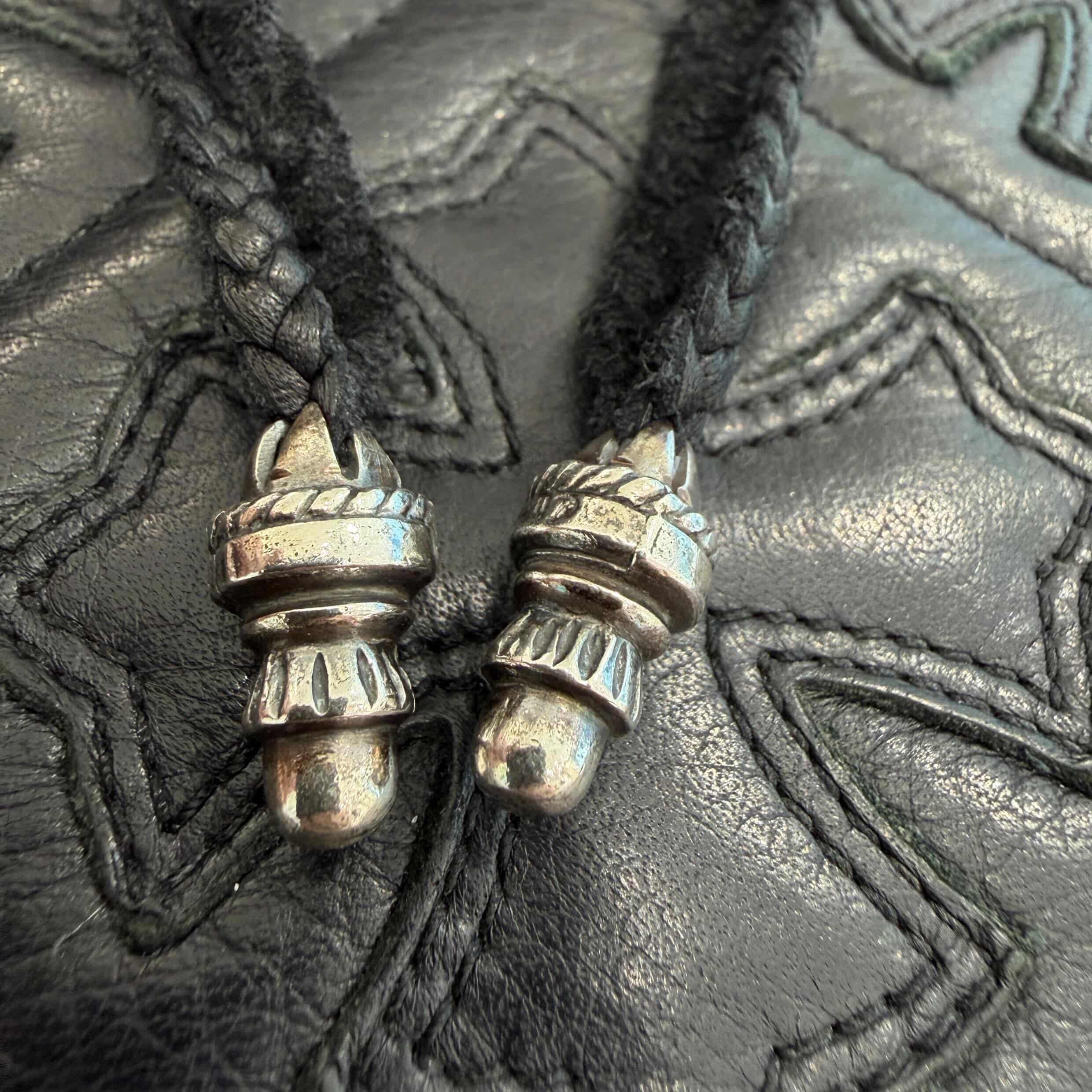 CHROME HEARTS DRAWSTRING Cemetery Cross Leather Patch Sack クロムハーツ ドローストリング セメタリー クロスレザーパッチ サック 巾着