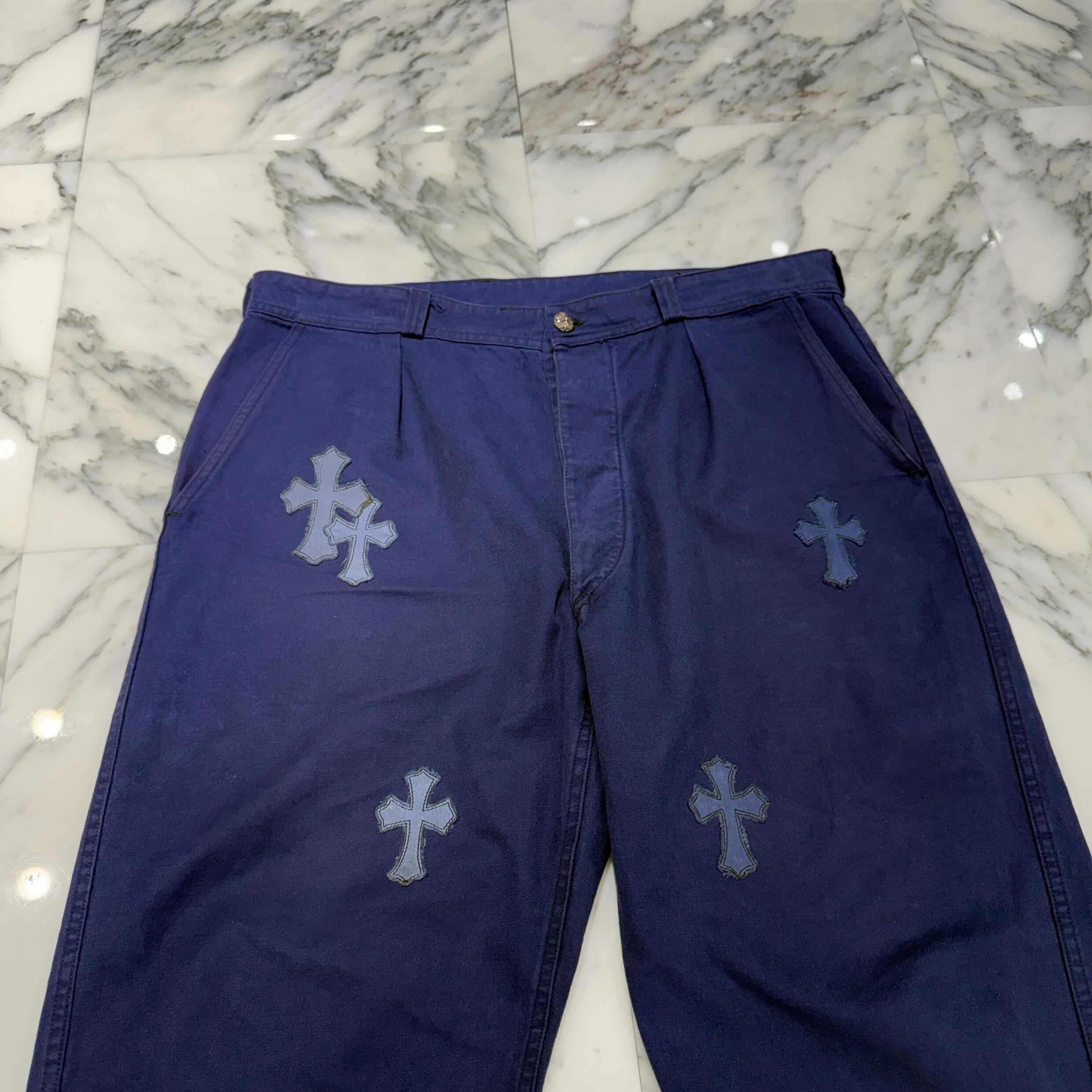 CHROME HEARTS VNTG Cross Quilting Patch French Work Pants Size 36 クロムハーツ ヴィンテージ クロスキルティングパッチ フレンチワーク パンツ サイズ36