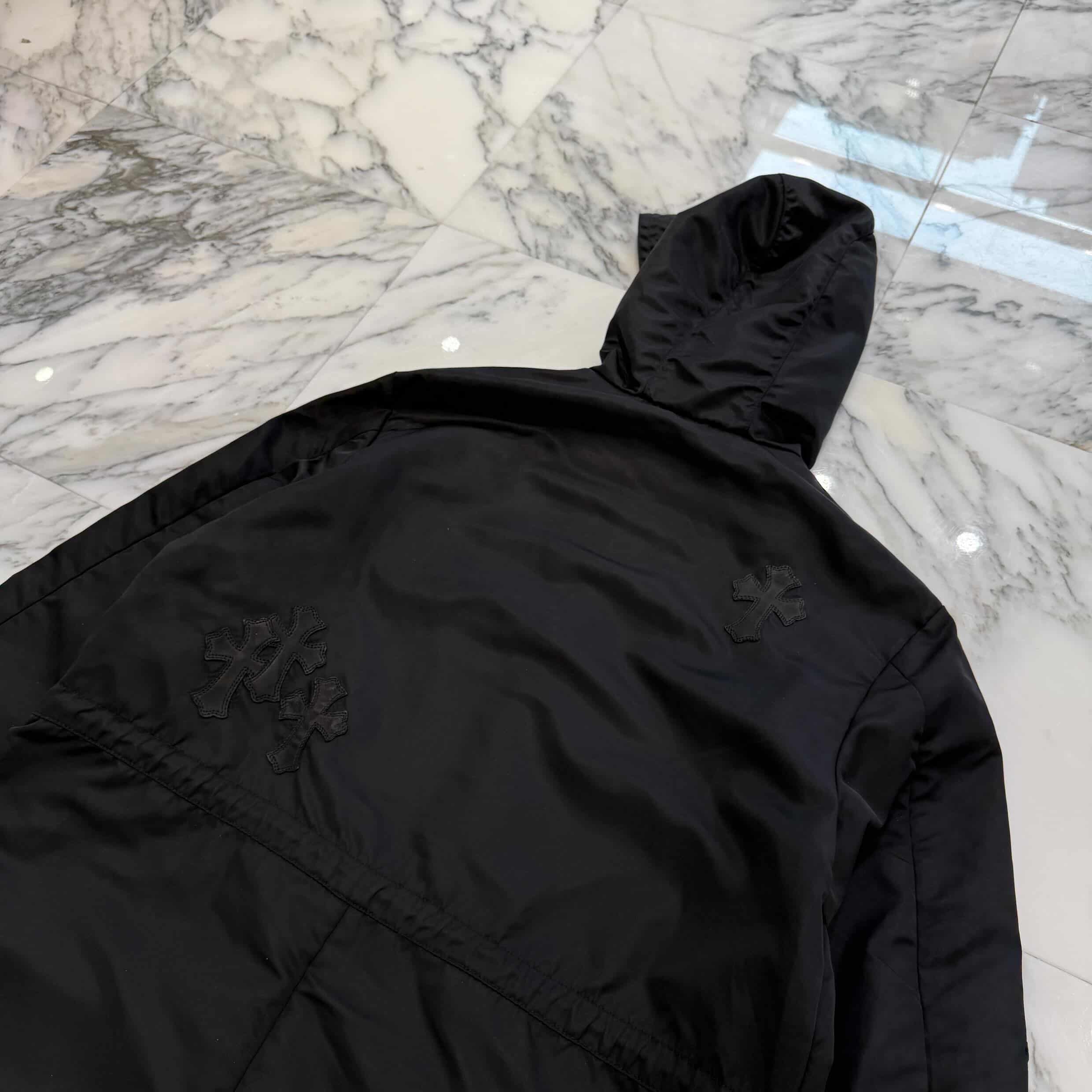 CHROME HEARTS Y NOT PUDDLES Cemetery Cross Leather Patch Zip Up Nylon Hooded Coat Size S クロムハーツ ワイノット パドルズ セメタリークロス レザーパッチ ジップアップ ナイロン フーデッド コート サイズS
