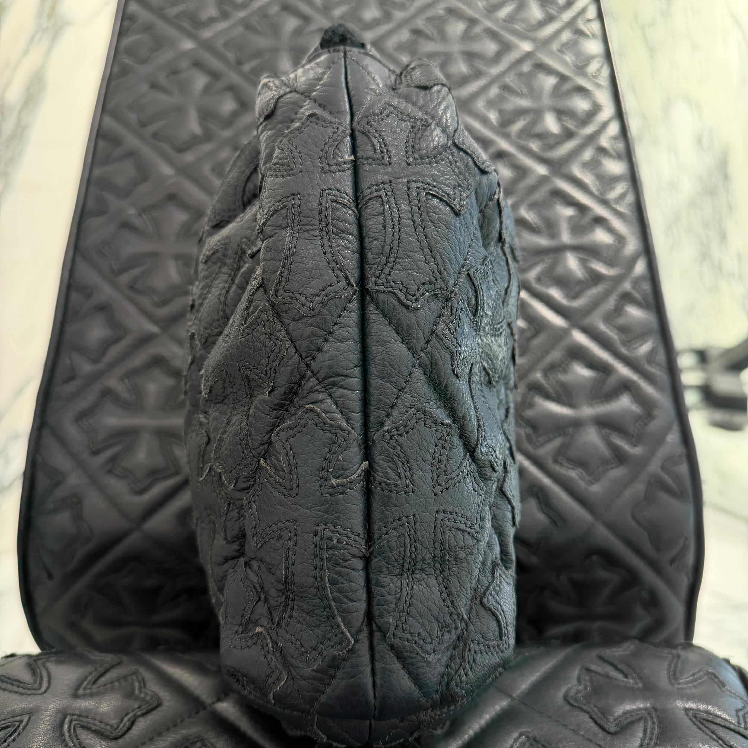 CHROME HEARTS DRAWSTRING Cemetery Cross Leather Patch Sack クロムハーツ ドローストリング セメタリー クロスレザーパッチ サック 巾着