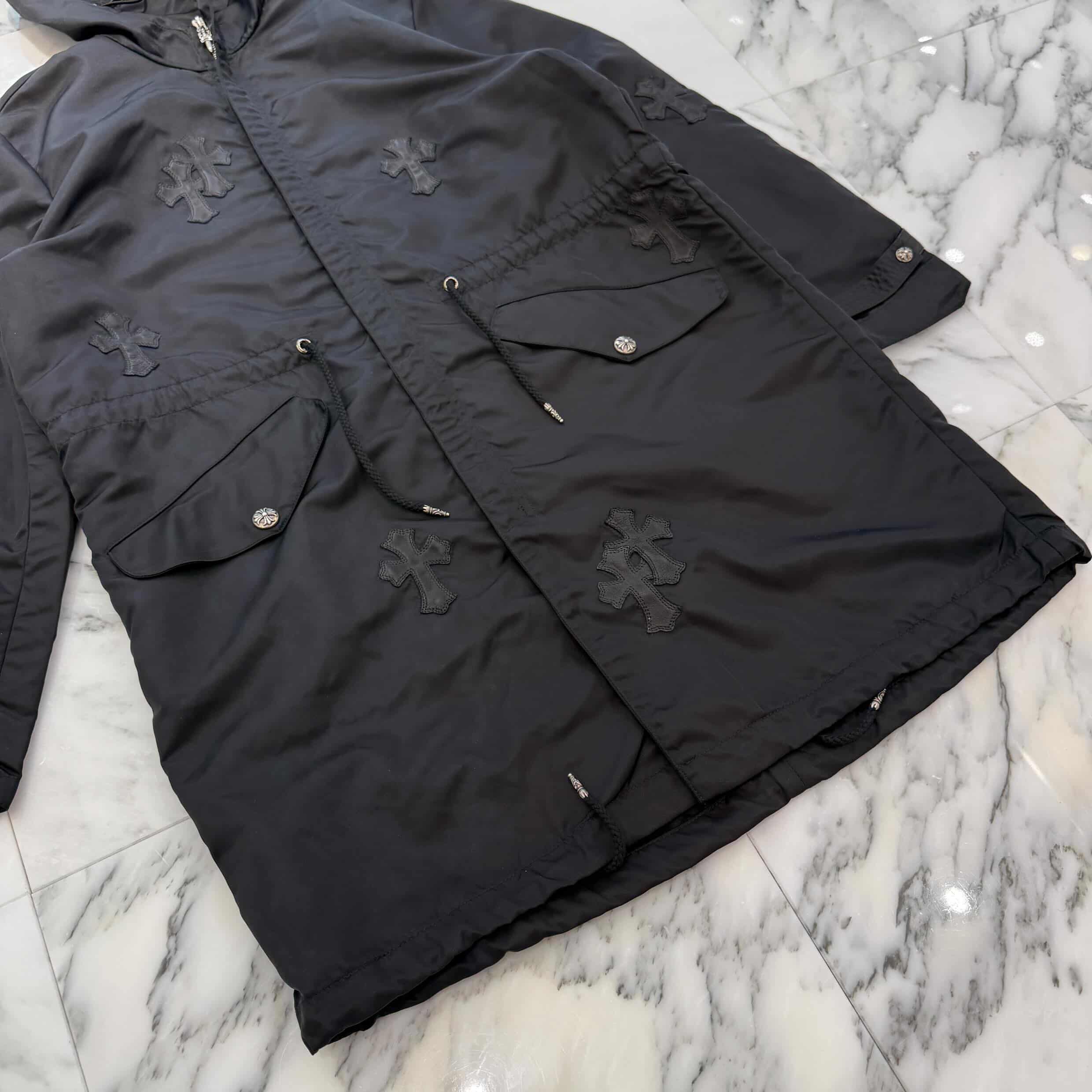 CHROME HEARTS Y NOT PUDDLES Cemetery Cross Leather Patch Zip Up Nylon Hooded Coat Size S クロムハーツ ワイノット パドルズ セメタリークロス レザーパッチ ジップアップ ナイロン フーデッド コート サイズS