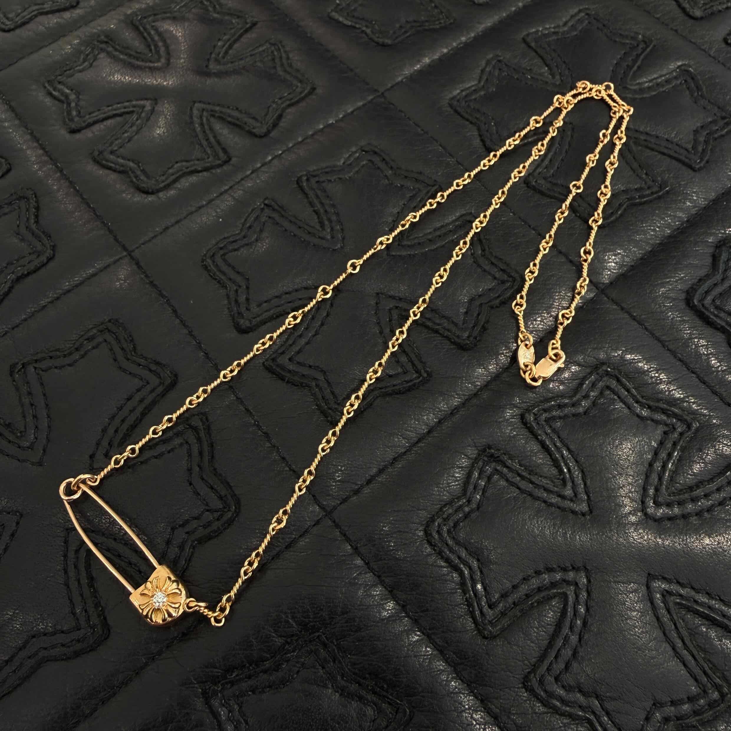 CHROME HEARTS 22K Safety Pin 1 Diamond Twist Chain Necklace Size 20 Inch クロムハーツ 22K セーフティピン 1ダイヤモンド ツイストチェーン ネックレス 20インチ
