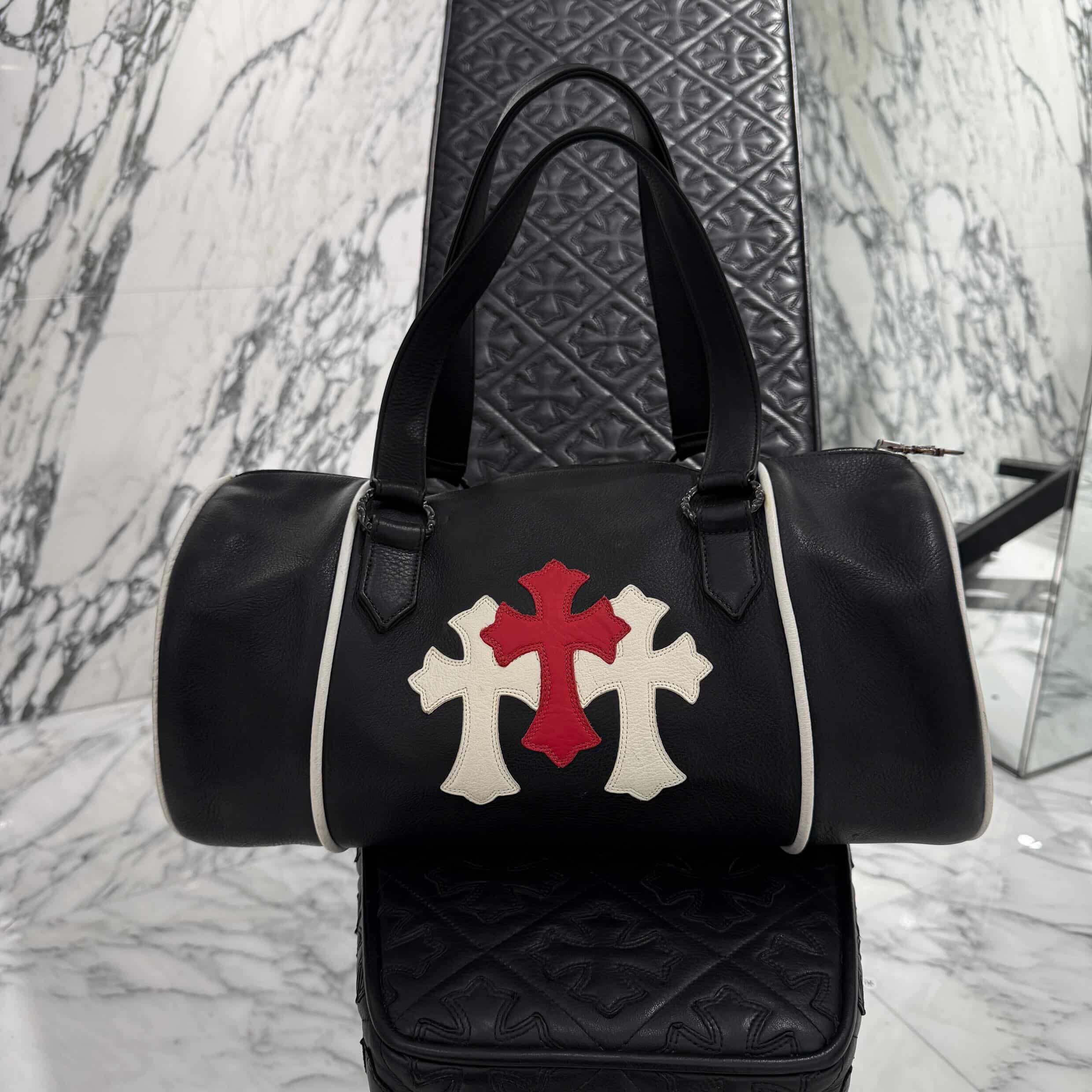 CHROME HEARTS Las Vegas Limited DOMINO Cemetery Cross Patch Duffle Leather Boston Bag クロムハーツ ラスベガス限定 ドミノ セメタリークロスパッチ ダッフル レザー ボストンバッグ