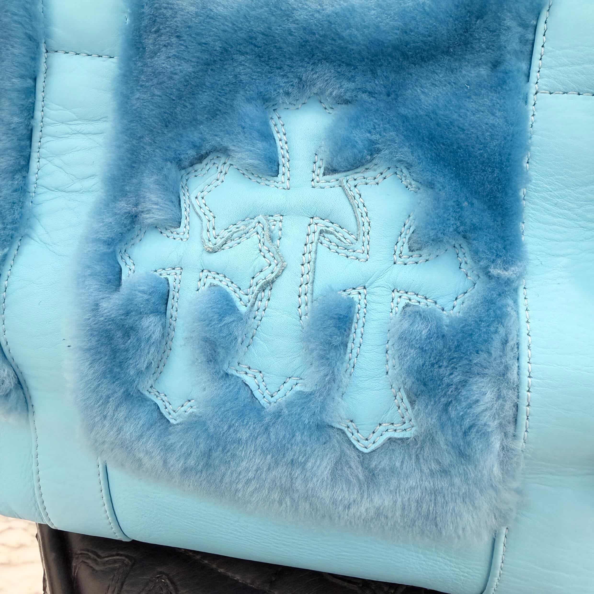 CHROME HEARTS 3 Cemetery Cross Patch Fur Leather Tote Mini Bag クロムハーツ 3セメタリークロスパッチ ファーレザートートミニバッグ