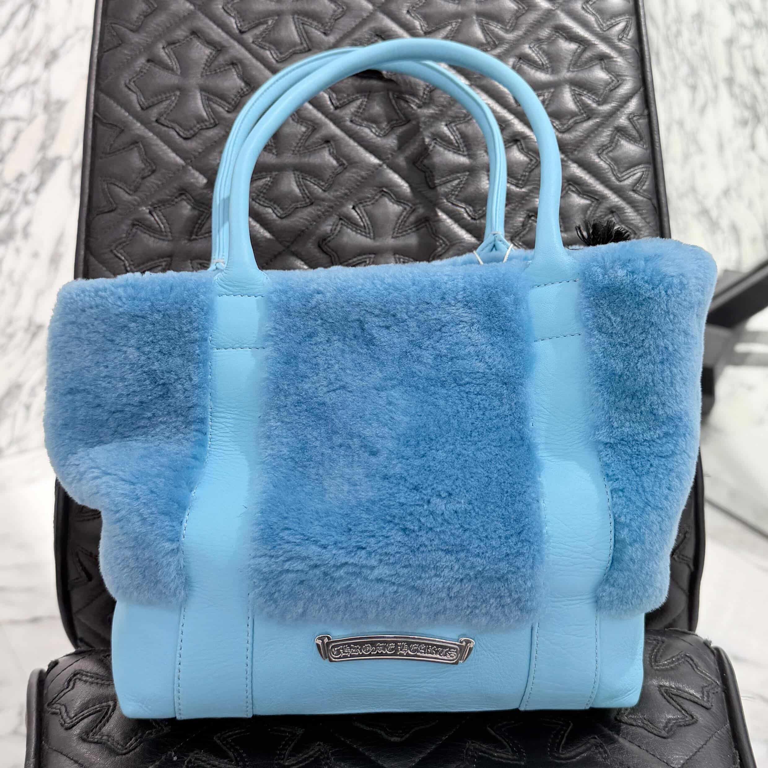 CHROME HEARTS 3 Cemetery Cross Patch Fur Leather Tote Mini Bag クロムハーツ 3セメタリークロスパッチ ファーレザートートミニバッグ
