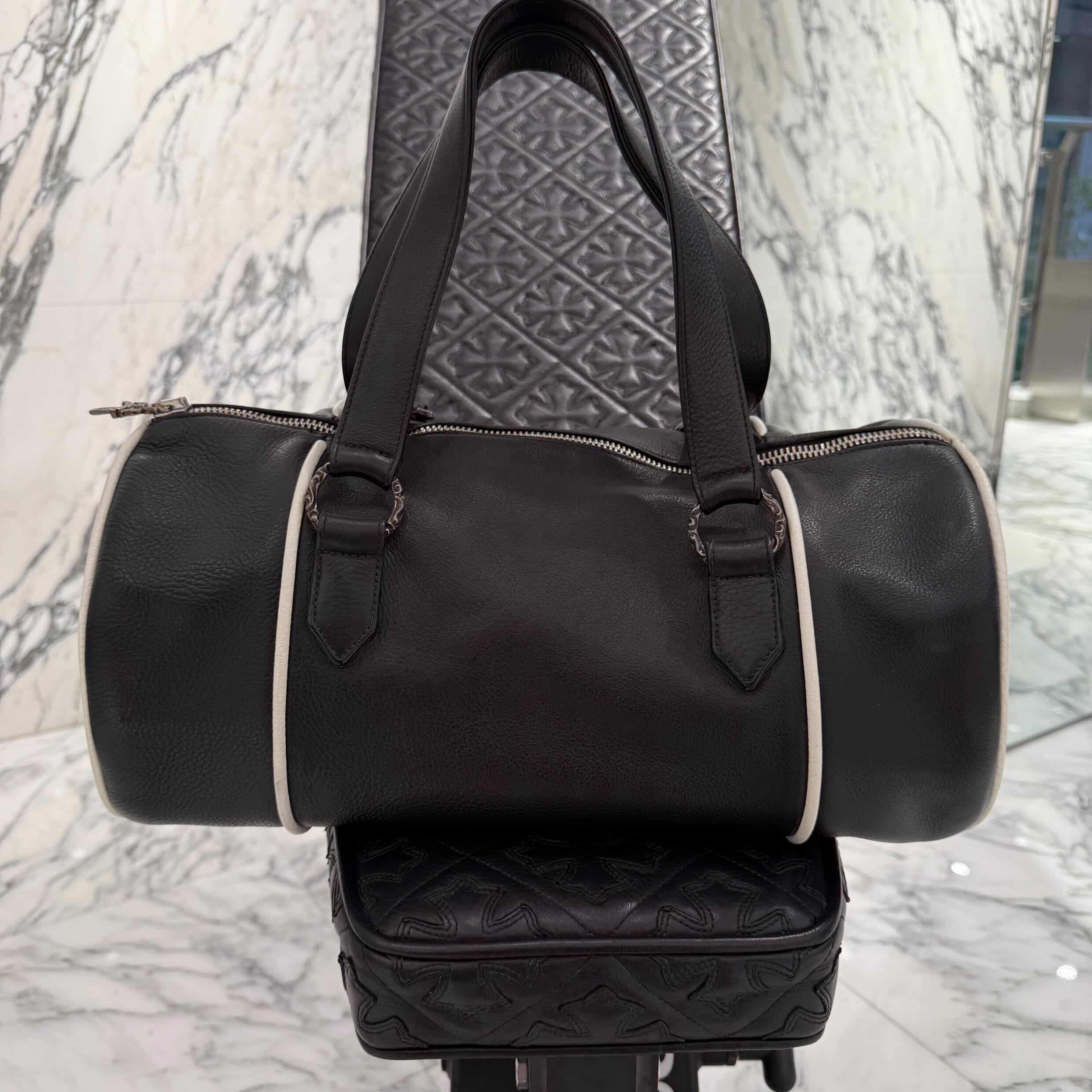 CHROME HEARTS Las Vegas Limited DOMINO Cemetery Cross Patch Duffle Leather Boston Bag クロムハーツ ラスベガス限定 ドミノ セメタリークロスパッチ ダッフル レザー ボストンバッグ