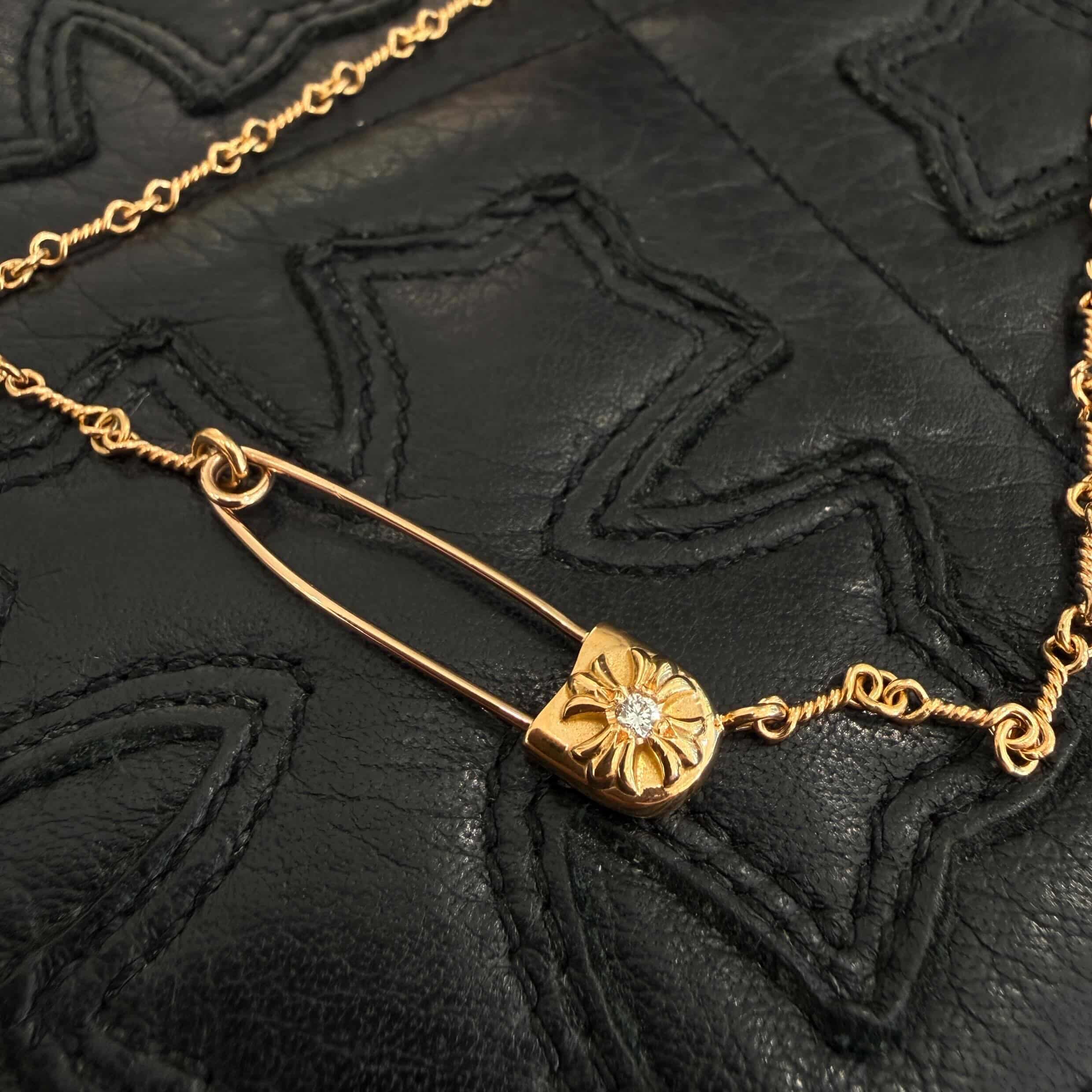 CHROME HEARTS 22K Safety Pin 1 Diamond Twist Chain Necklace Size 20 Inch クロムハーツ 22K セーフティピン 1ダイヤモンド ツイストチェーン ネックレス 20インチ