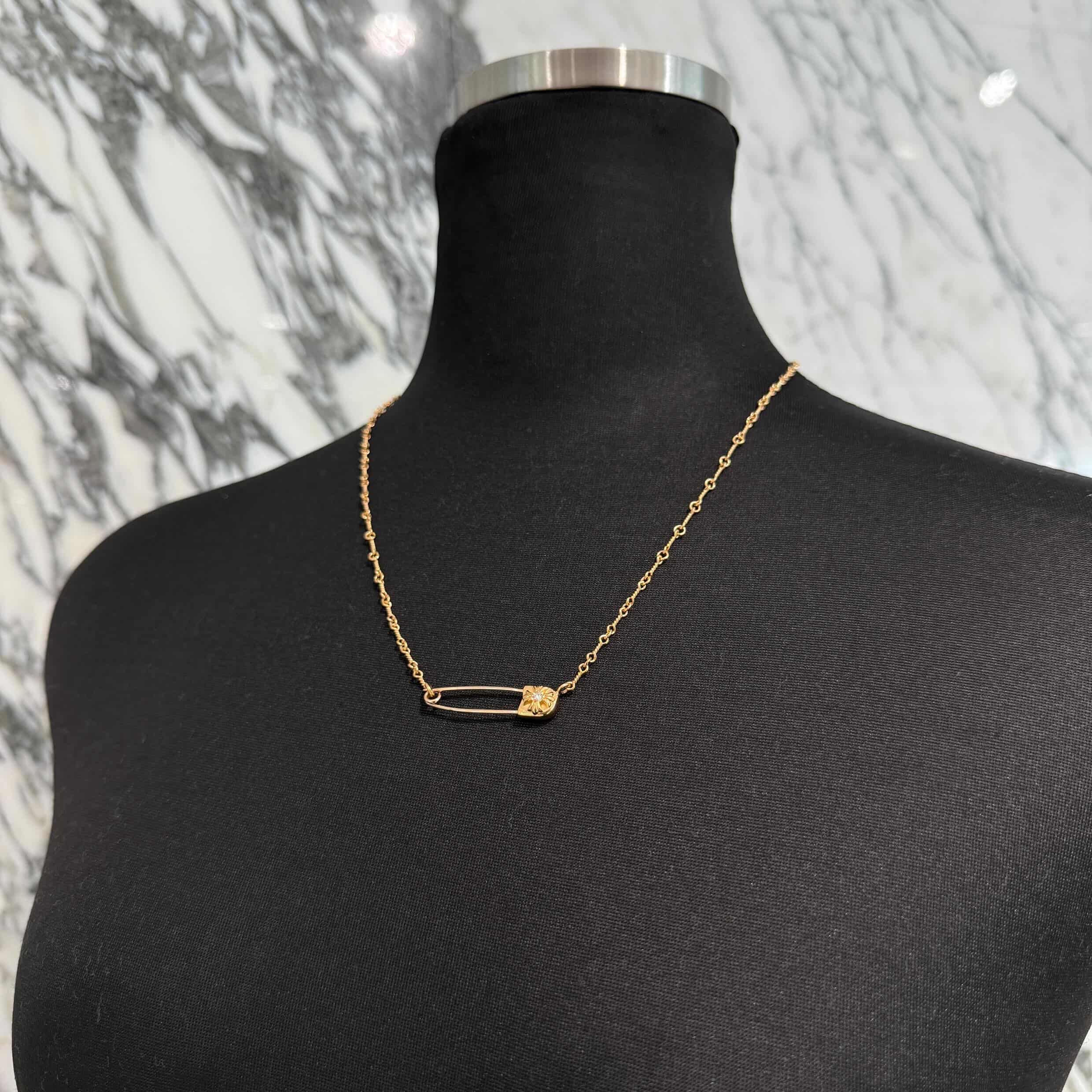 CHROME HEARTS 22K Safety Pin 1 Diamond Twist Chain Necklace Size 20 Inch クロムハーツ 22K セーフティピン 1ダイヤモンド ツイストチェーン ネックレス 20インチ