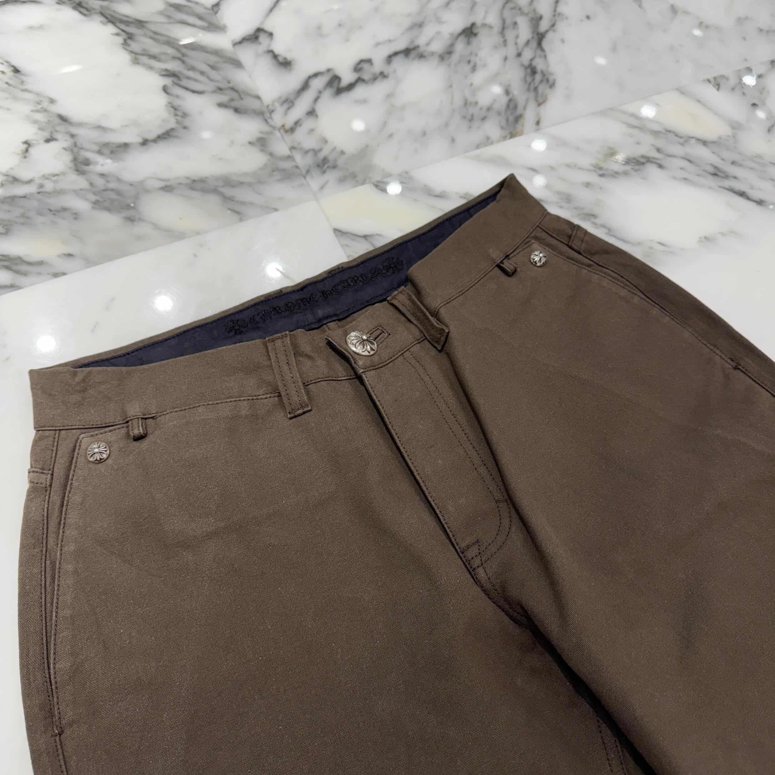 CHROME HEARTS Cemetery Cross Leather Patch Cotton Cargo Pants Size 32 クロムハーツ セメタリー クロス レザー パッチ コットン カーゴ パンツ ブラウン サイズ32