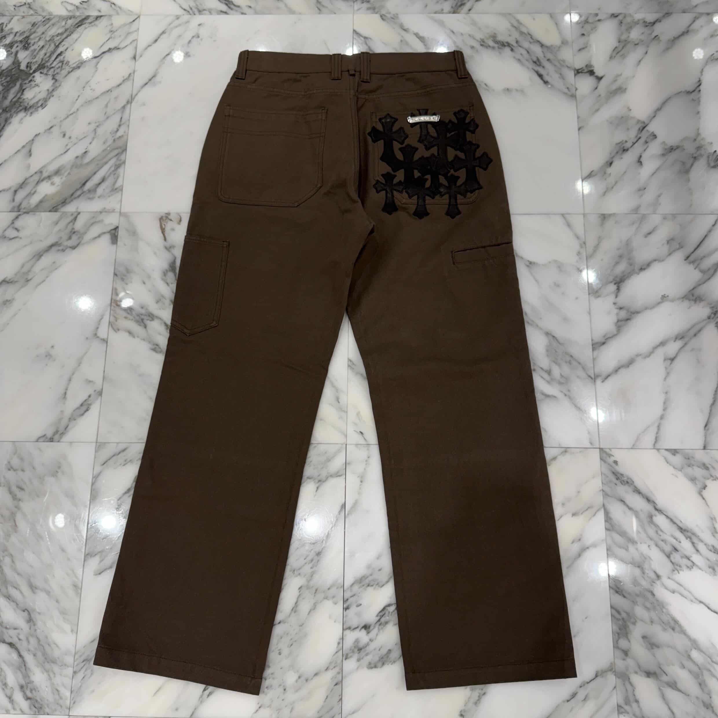 CHROME HEARTS Cemetery Cross Leather Patch Cotton Cargo Pants Size 32 クロムハーツ セメタリー クロス レザー パッチ コットン カーゴ パンツ ブラウン サイズ32