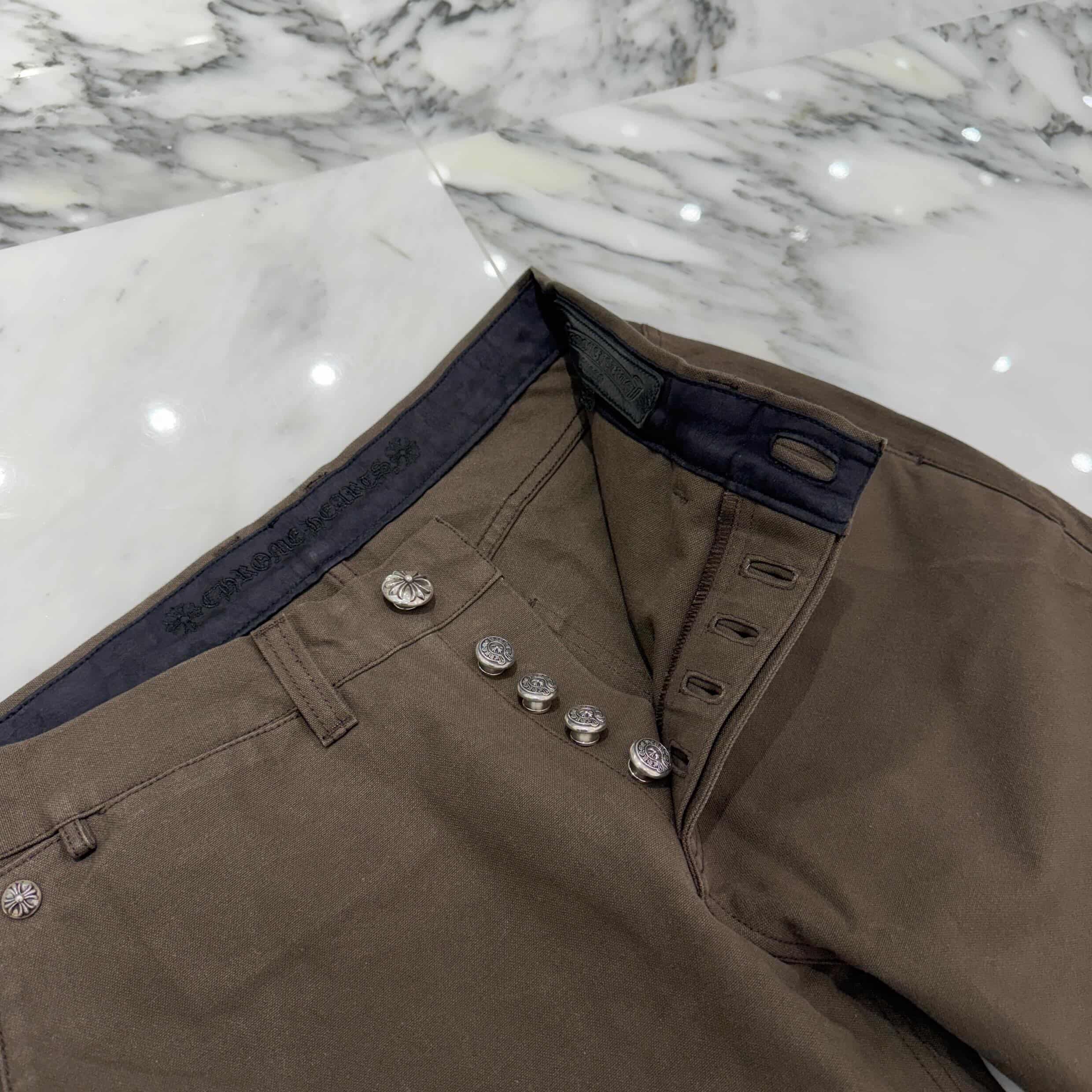 CHROME HEARTS Cemetery Cross Leather Patch Cotton Cargo Pants Size 32 クロムハーツ セメタリー クロス レザー パッチ コットン カーゴ パンツ ブラウン サイズ32