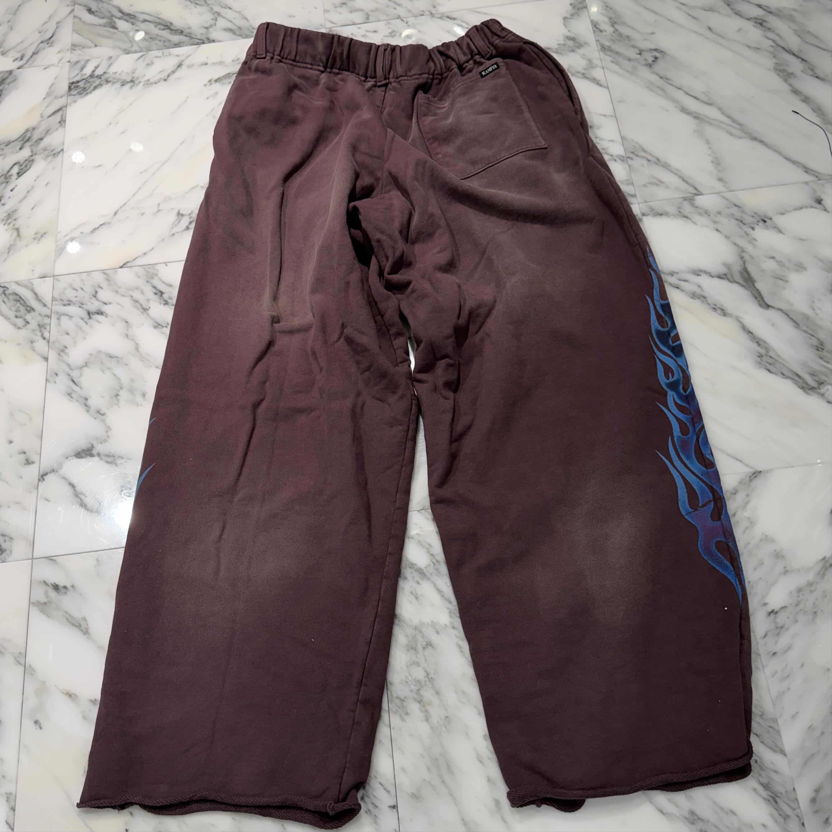 KAMIYA 2025SS "KMY FIRE" Distressed Sweat Pants G14PT076 Size L カミヤ "カミヤ ファイヤー" ダメージ加工 スウェット パンツ サイズL