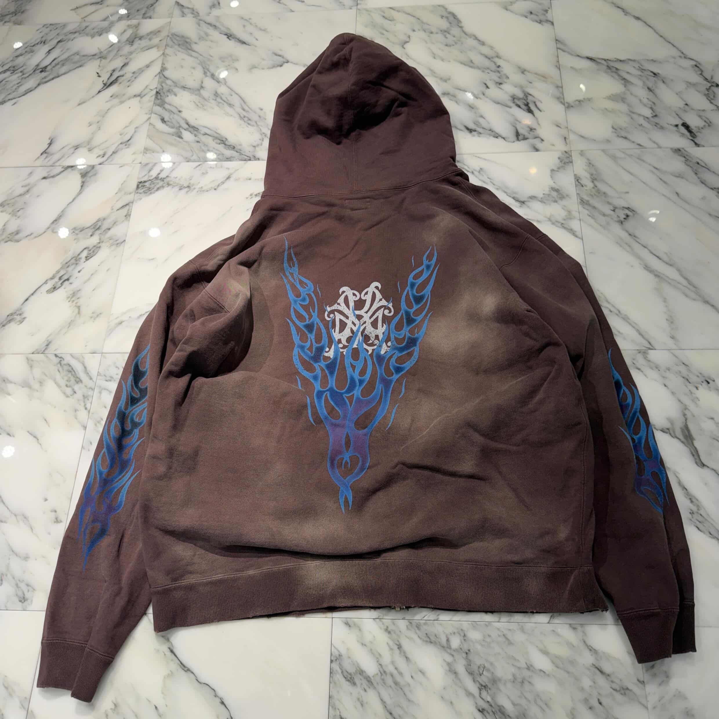 KAMIYA 2025SS "KMY FIRE" Distressed Zip Up Hoodie G14HD075 Size XL カミヤ "カミヤ ファイヤー" ダメージ加工 ジップアップ フーディ サイズXL