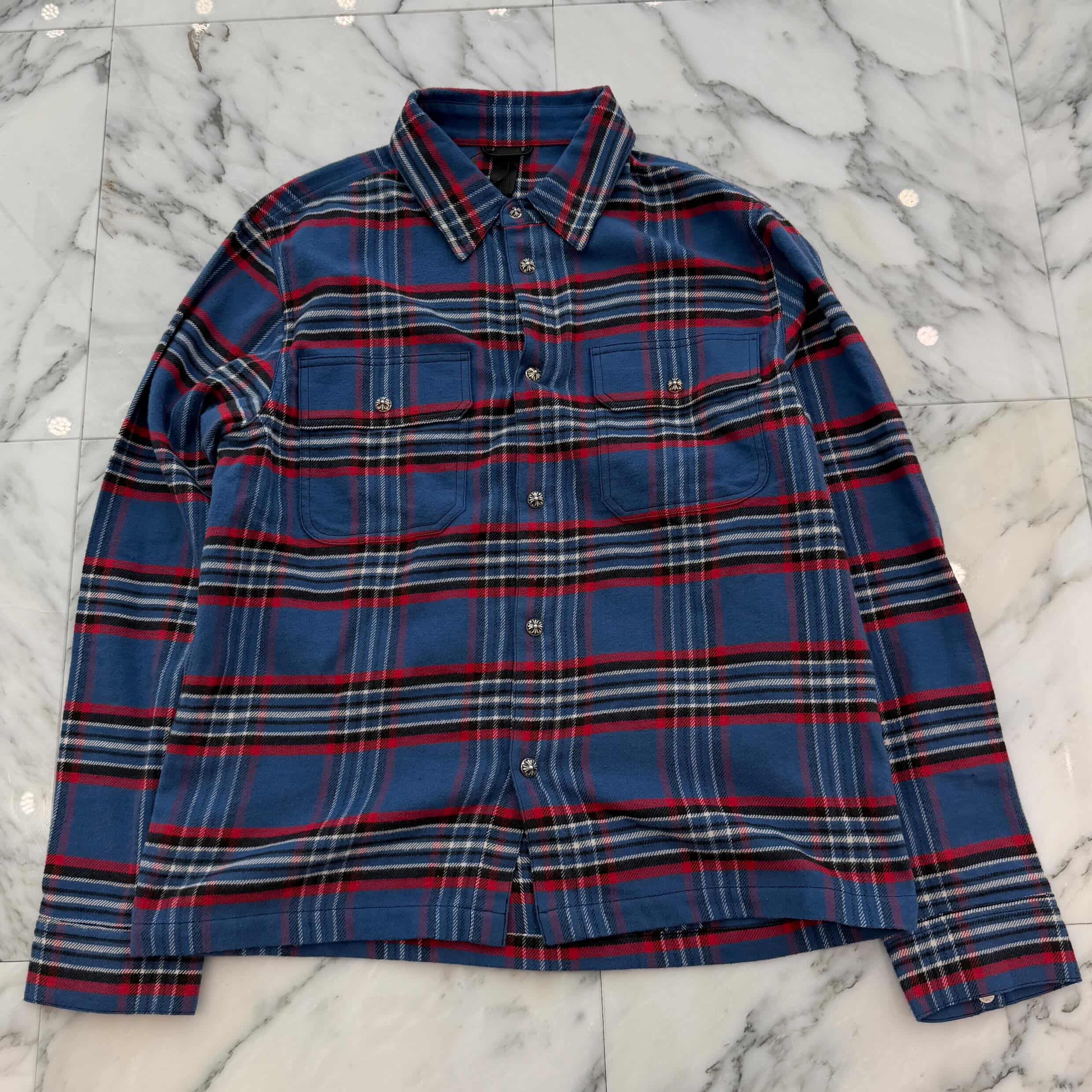 CHROME HEARTS Y NOT Cross Ball Button Check Shirt Size S クロム