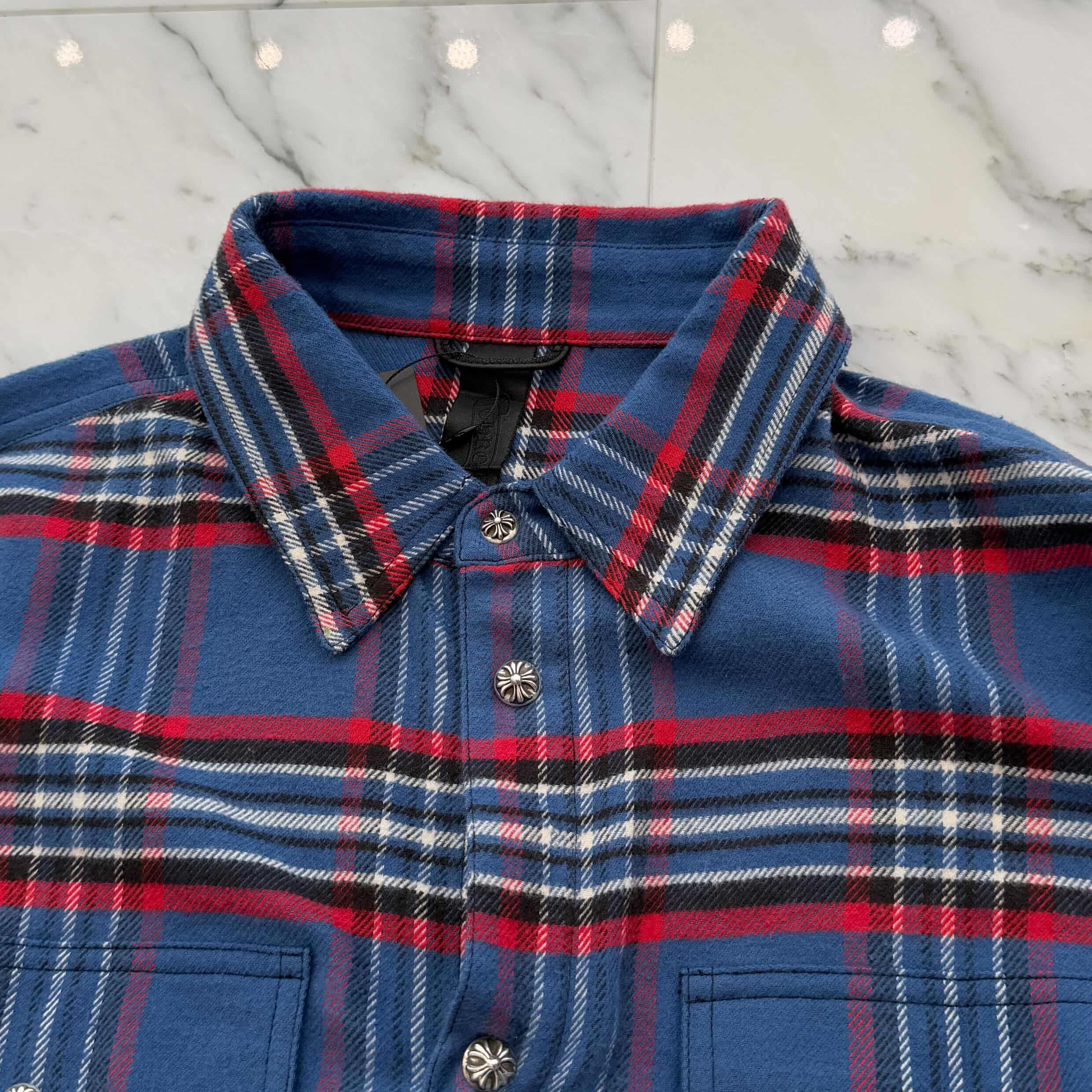 CHROME HEARTS Y NOT Cross Ball Button Check Shirt Size S クロム