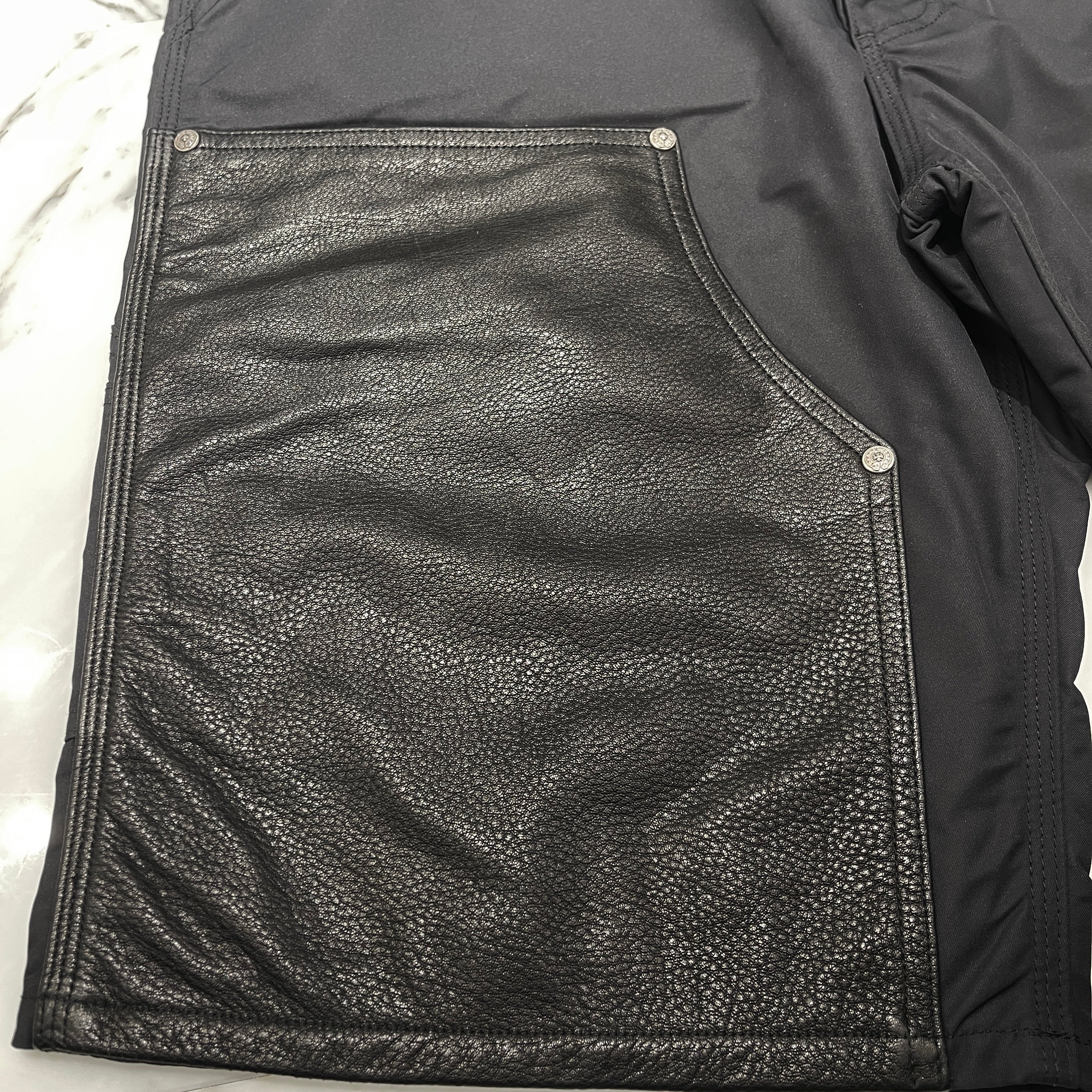 CHROME HEARTS Carpenter Double Knee Leather Cross Patch Nylon Shorts Size 34 クロムハーツ カーペンター ダブルニー レザークロスパッチ ナイロン ショーツ サイズ34