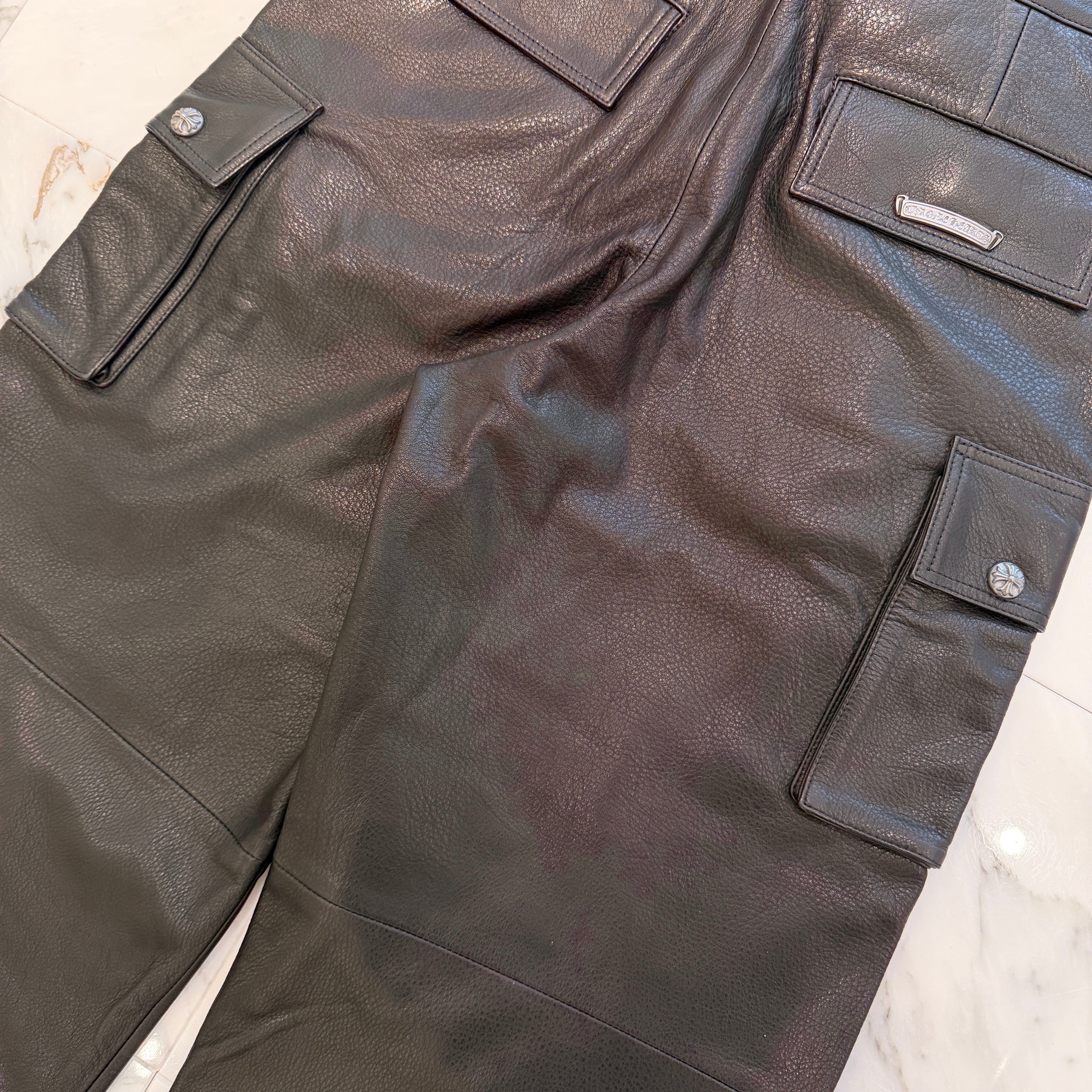 CHROME HEARTS Cross Ball Button Leather Cargo Pants Size 32 クロムハーツ クロスボールボタン レザー カーゴパンツ サイズ32