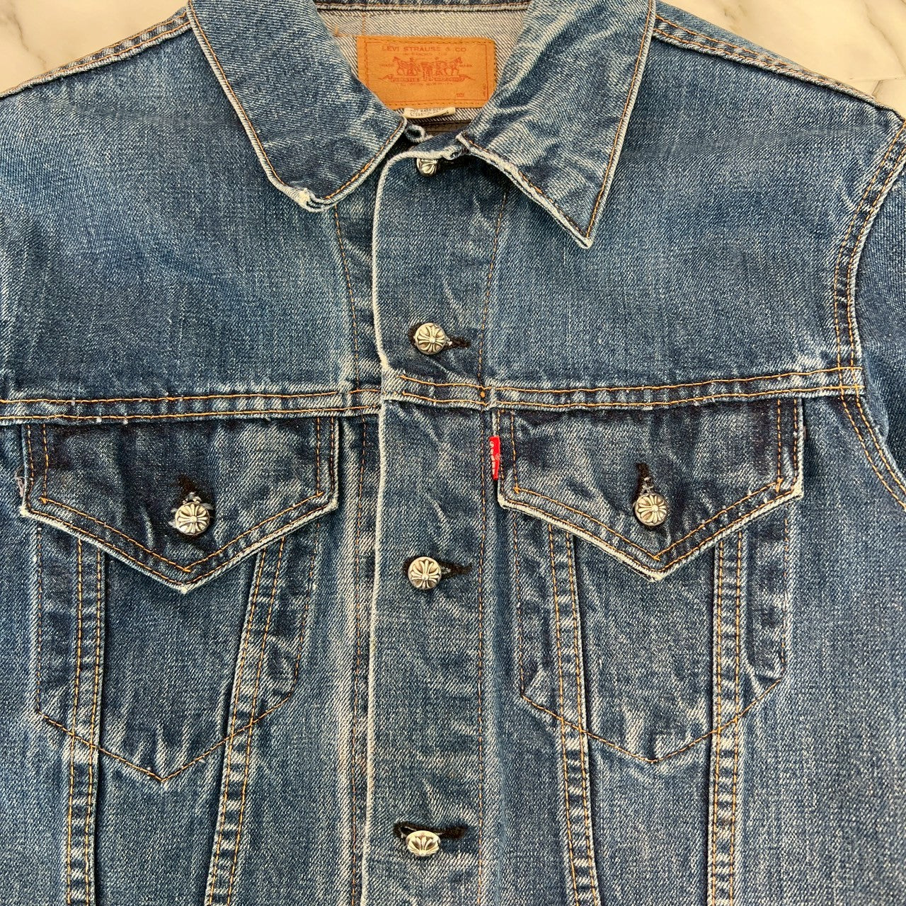 CHROME HEARTS × Levi's Body VNTG Cross Ball Denim Jacket Size S クロムハーツ × リーバイスボディ ヴィンテージ クロスボール デニムジャケット サイズS