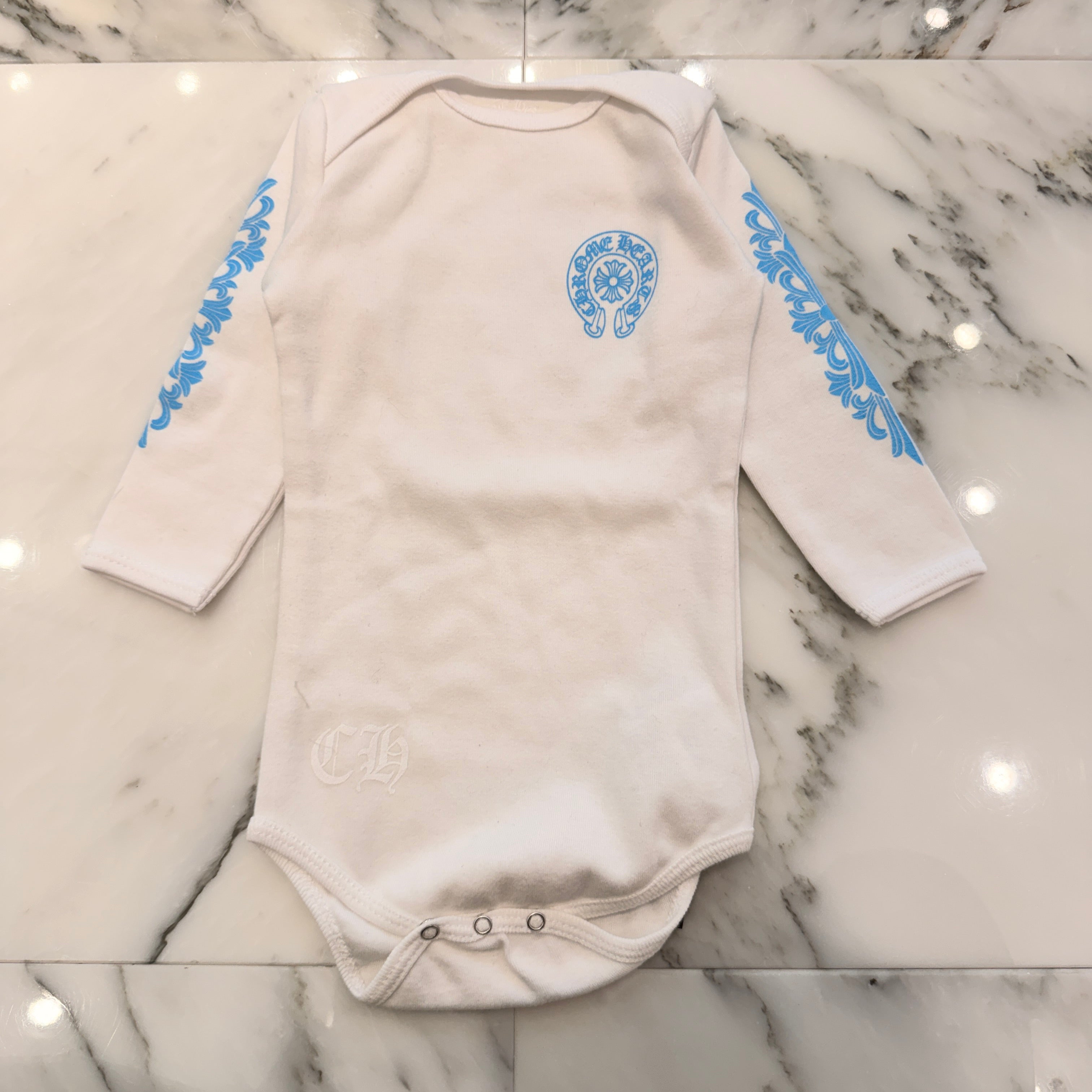 CHROME HEARTS Floral Cross Horseshoe Long Sleeve Rompers Size 12months クロムハーツ フローラルクロス ホースシュー長袖ロンパース サイズ12months