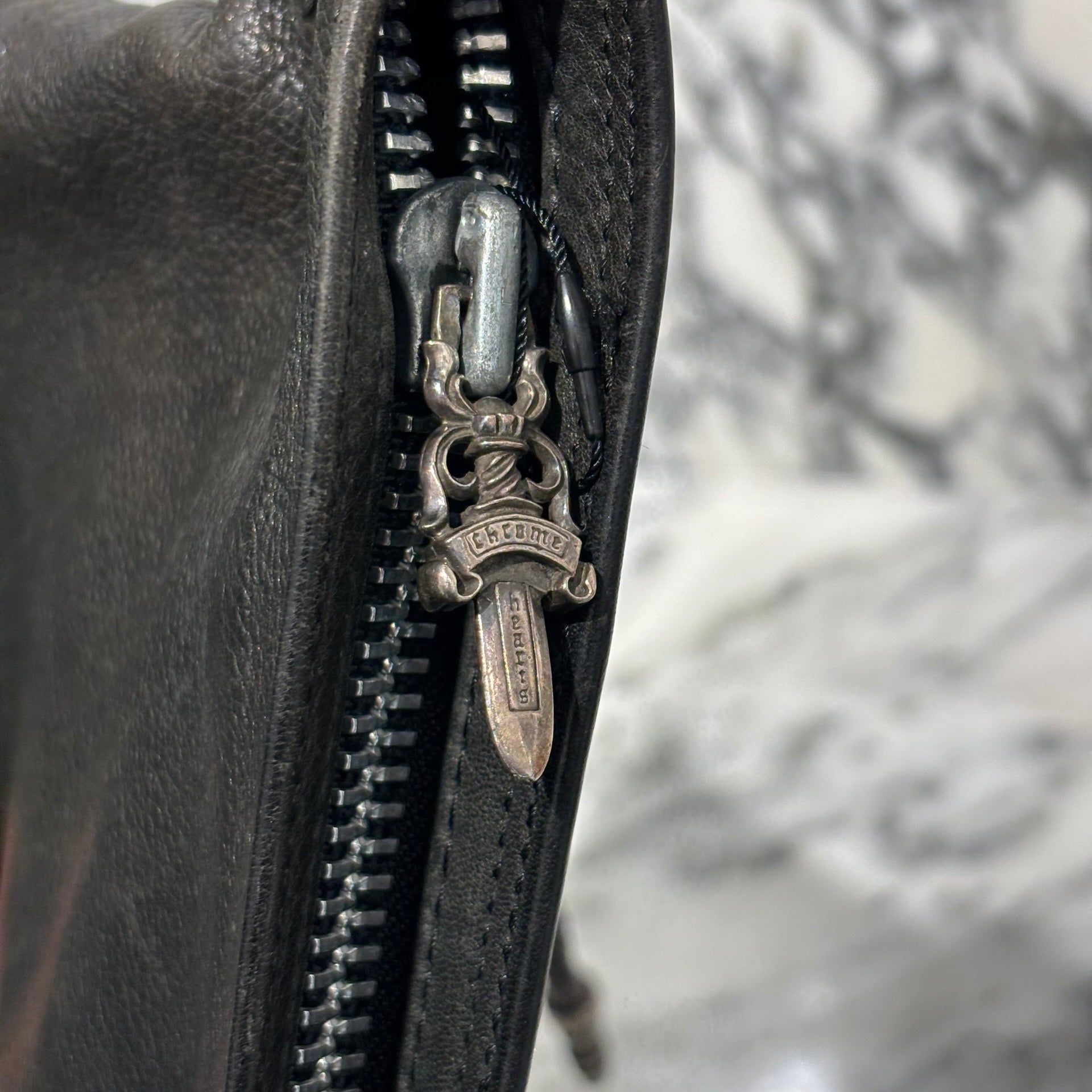 クロムハーツ　ブラックレザー フラットポーチ CHROME HEARTS Flat Pouch Leather Clutch Bag クロムハーツ フラット