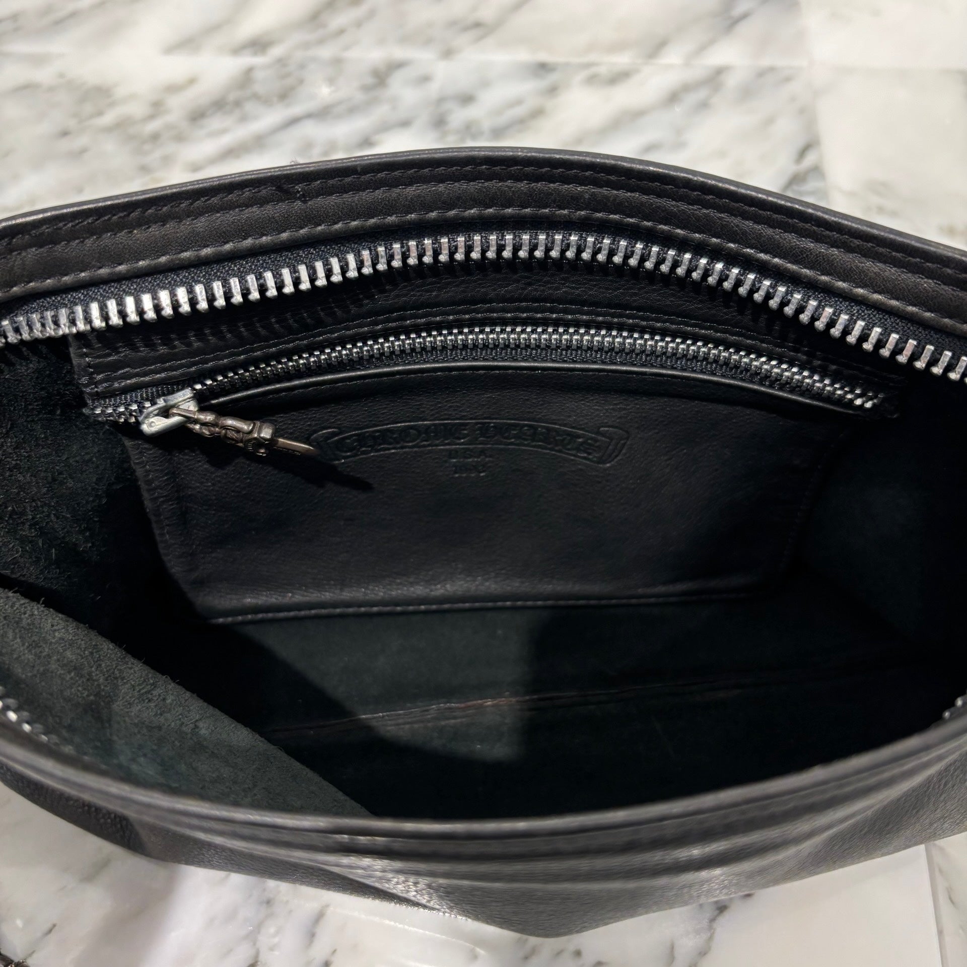 CHROME HEARTS Flat Pouch Leather Clutch Bag クロムハーツ フラットポーチ レザー クラッチバッグ