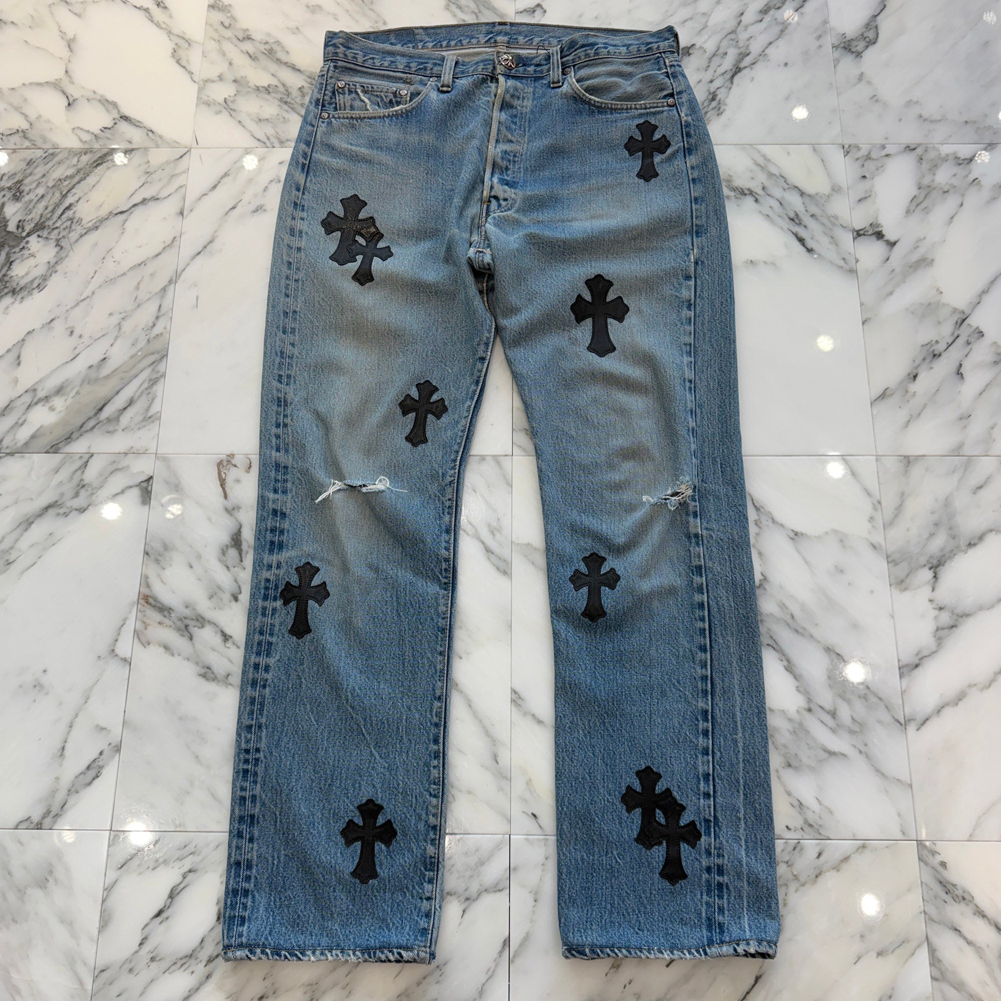 CHROME HEARTS × Levi's 501 VNTG Leather Cross Patch Denim Pants Size 33 クロムハーツ × リーバイス 501 ヴィンテージ レザークロスパッチ デニムパンツ サイズ33