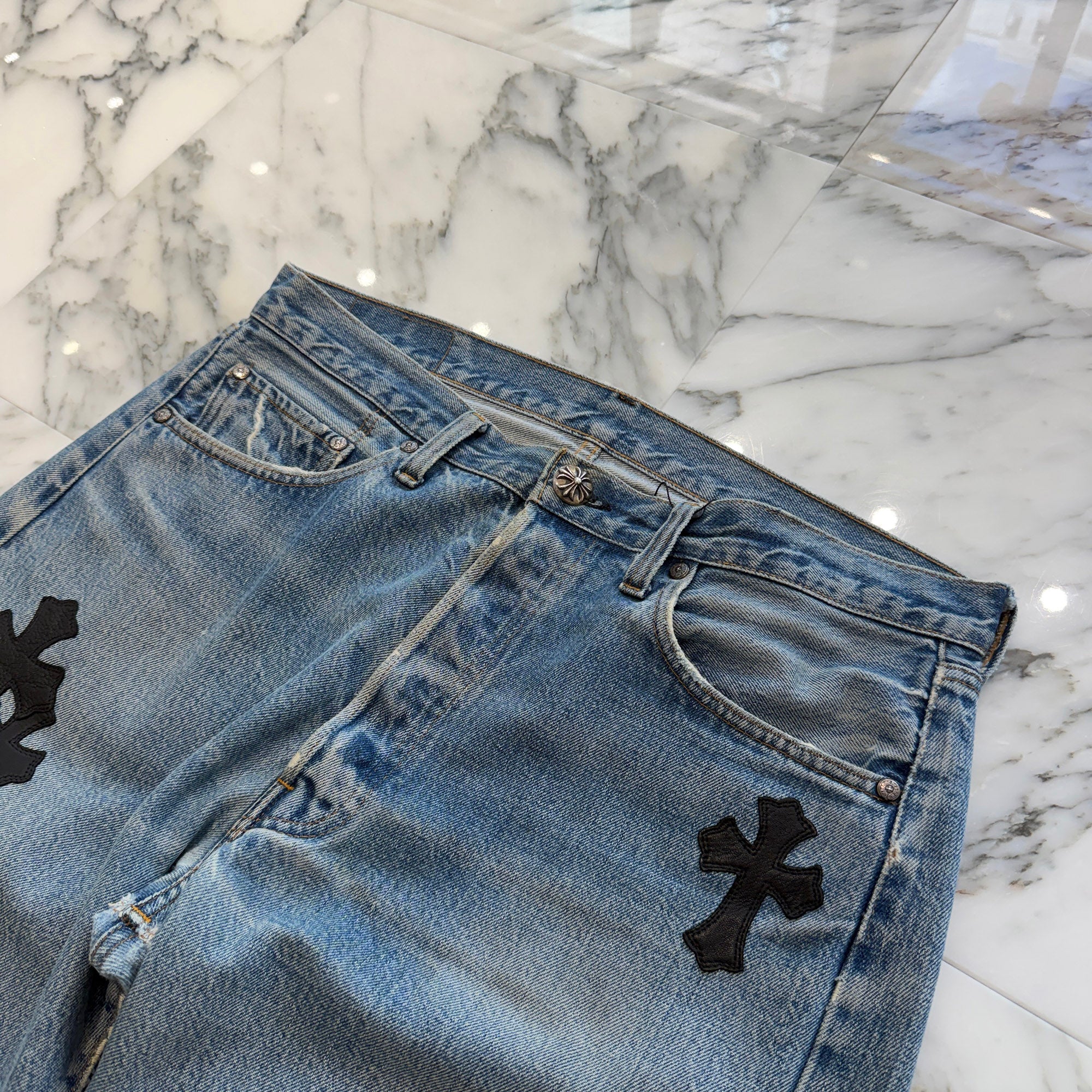 CHROME HEARTS × Levi's 501 VNTG Leather Cross Patch Denim Pants Size 33 クロムハーツ × リーバイス 501 ヴィンテージ レザークロスパッチ デニムパンツ サイズ33