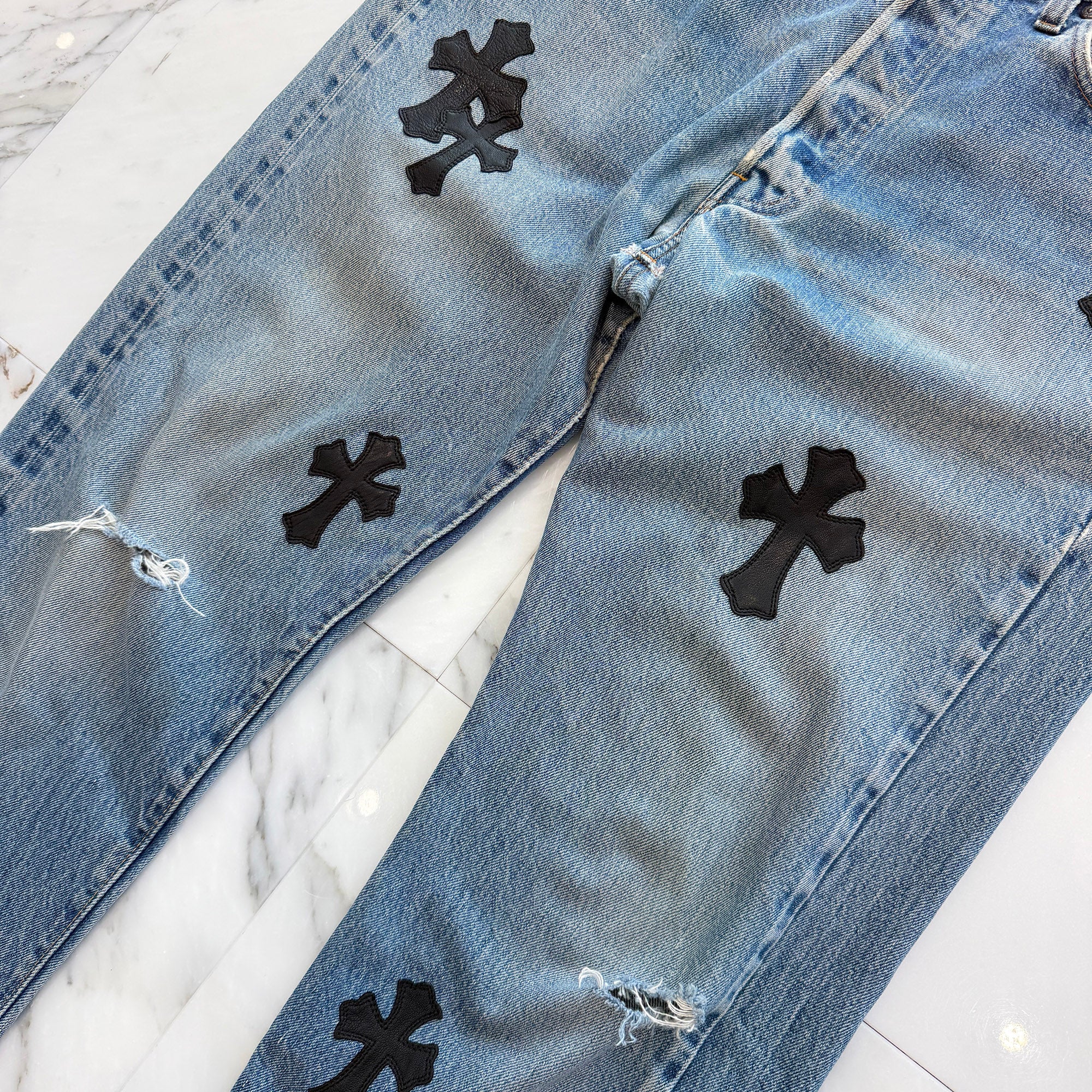 CHROME HEARTS × Levi's 501 VNTG Leather Cross Patch Denim Pants Size 33 クロムハーツ × リーバイス 501 ヴィンテージ レザークロスパッチ デニムパンツ サイズ33