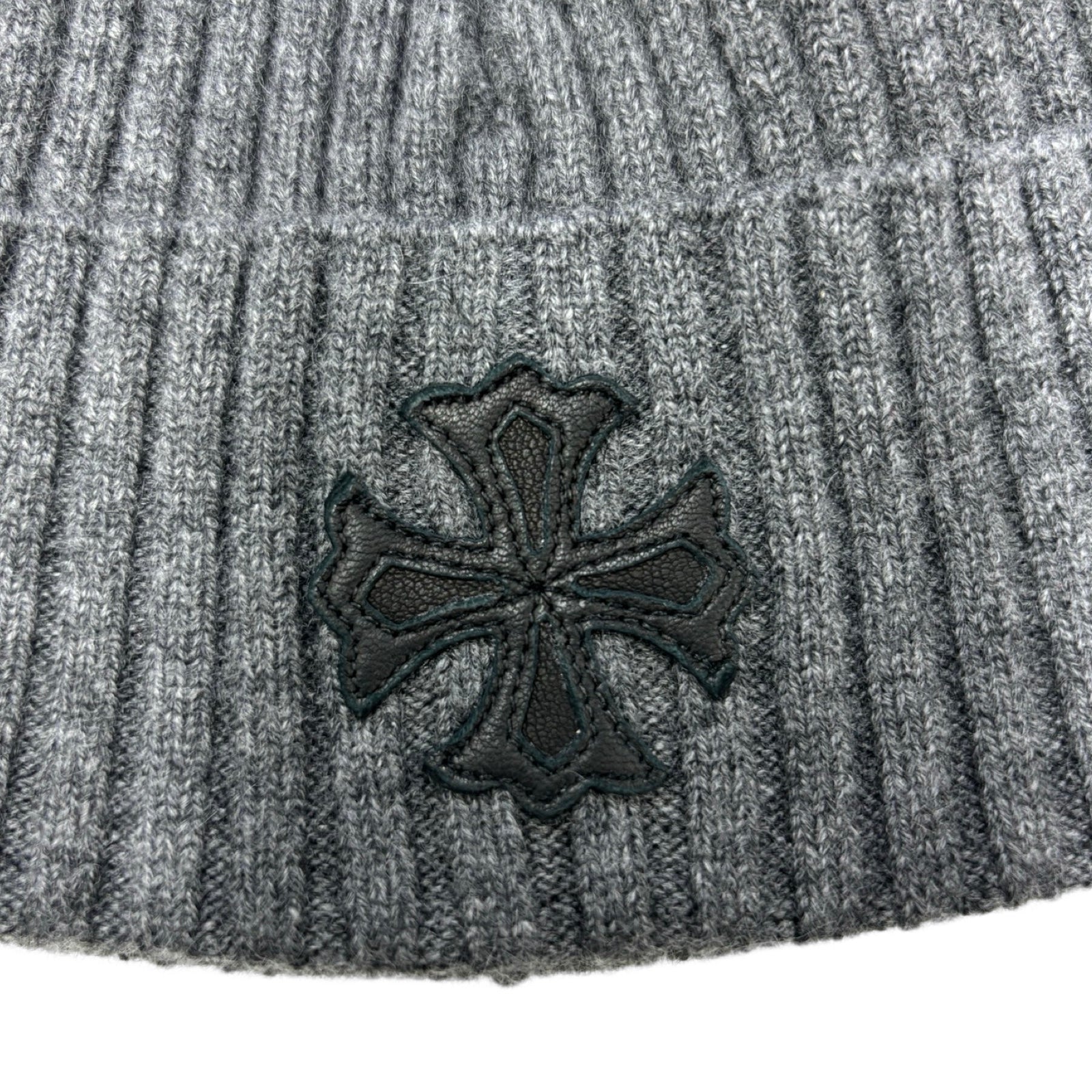 CHROME HEARTS Cross Leather Patch Cashmere Beanie Size ONE SIZE（53-60）