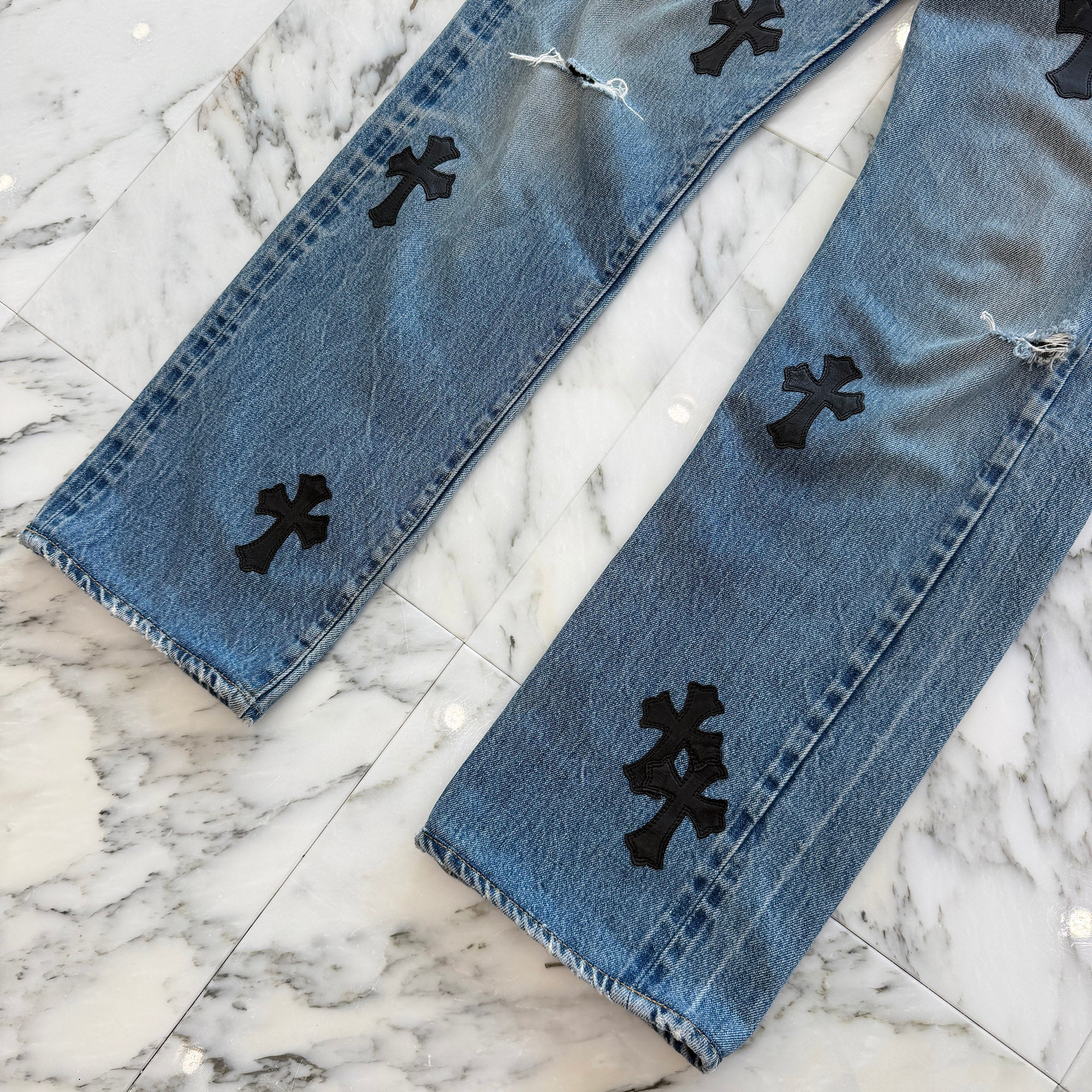CHROME HEARTS × Levi's 501 VNTG Leather Cross Patch Denim Pants Size 33 クロムハーツ × リーバイス 501 ヴィンテージ レザークロスパッチ デニムパンツ サイズ33