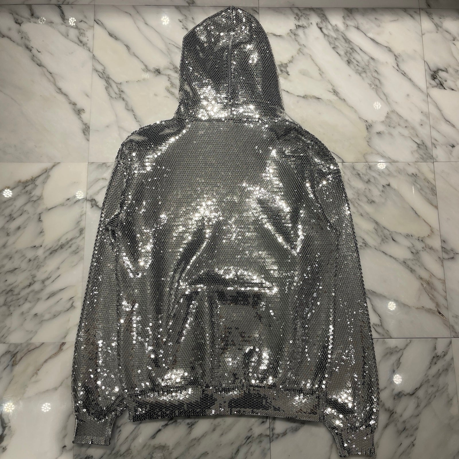 CELINE 2022SS Sequined Hooded Sweat Shirt 2Y975670Q Size XS