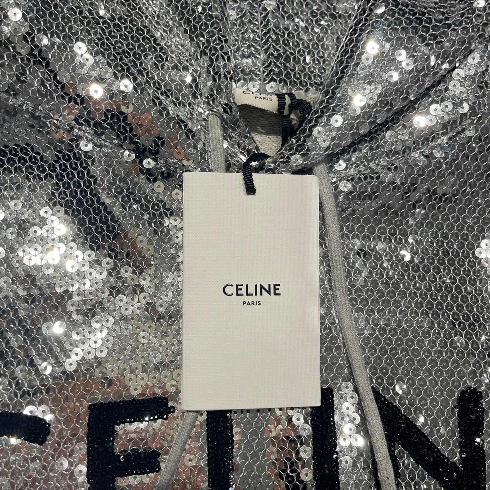 CELINE 2022SS Sequined Hooded Sweat Shirt 2Y975670Q Size XS