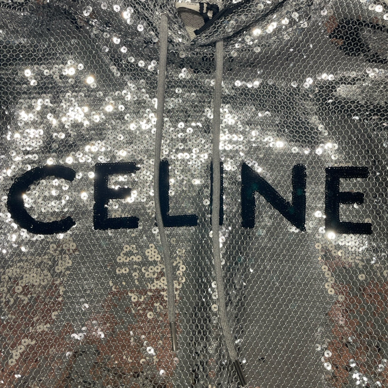CELINE 2022SS Sequined Hooded Sweat Shirt 2Y975670Q Size XS