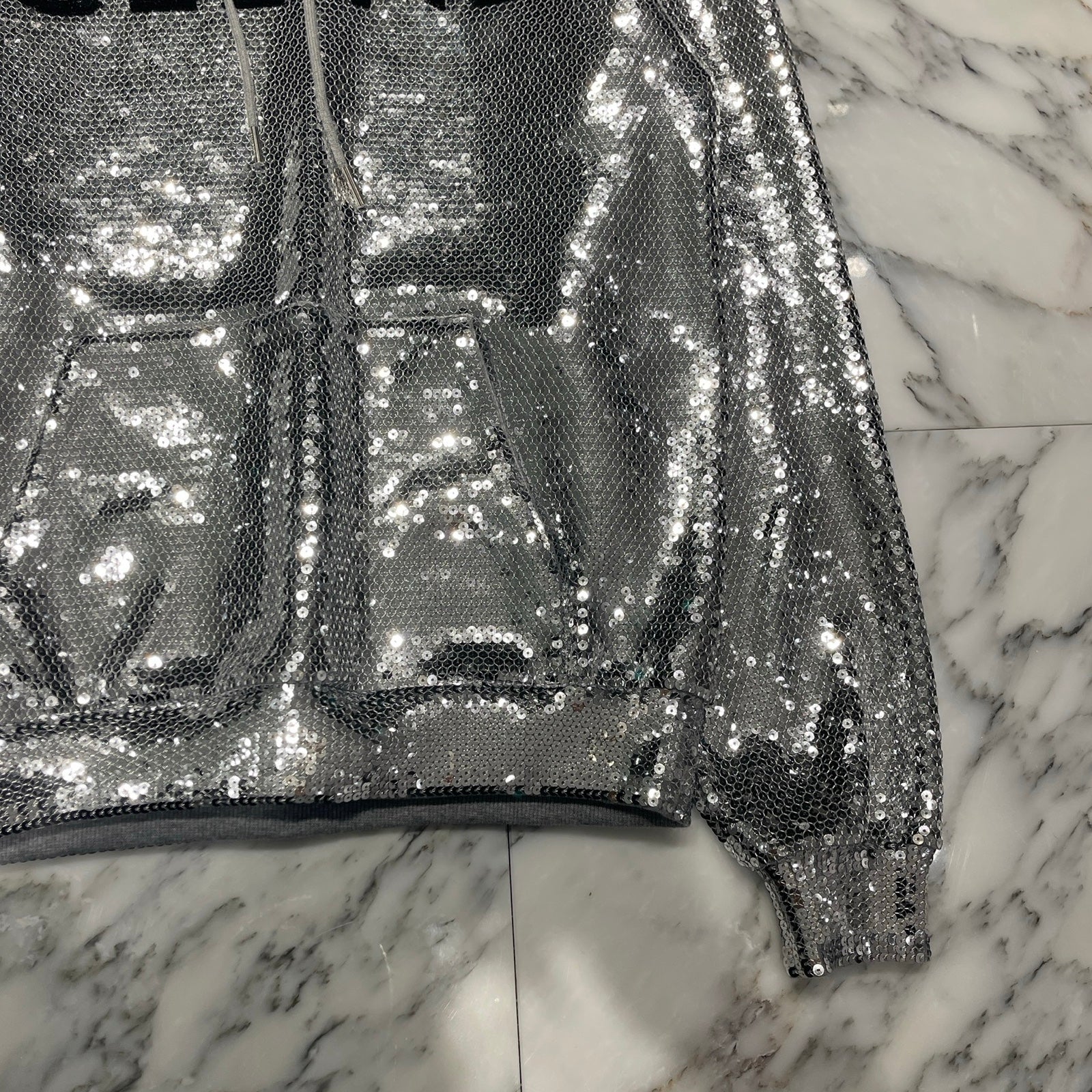 CELINE 2022SS Sequined Hooded Sweat Shirt 2Y975670Q Size XS