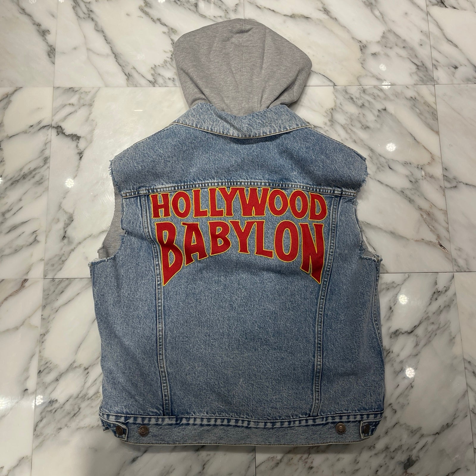 GUCCI 2022SS Denim Hooded Vest With Hollywood Babylon 697042 XDB0U Size 48