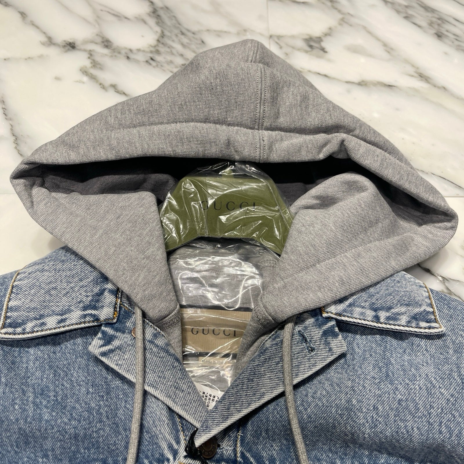 GUCCI 2022SS Denim Hooded Vest With Hollywood Babylon 697042 XDB0U Size 48