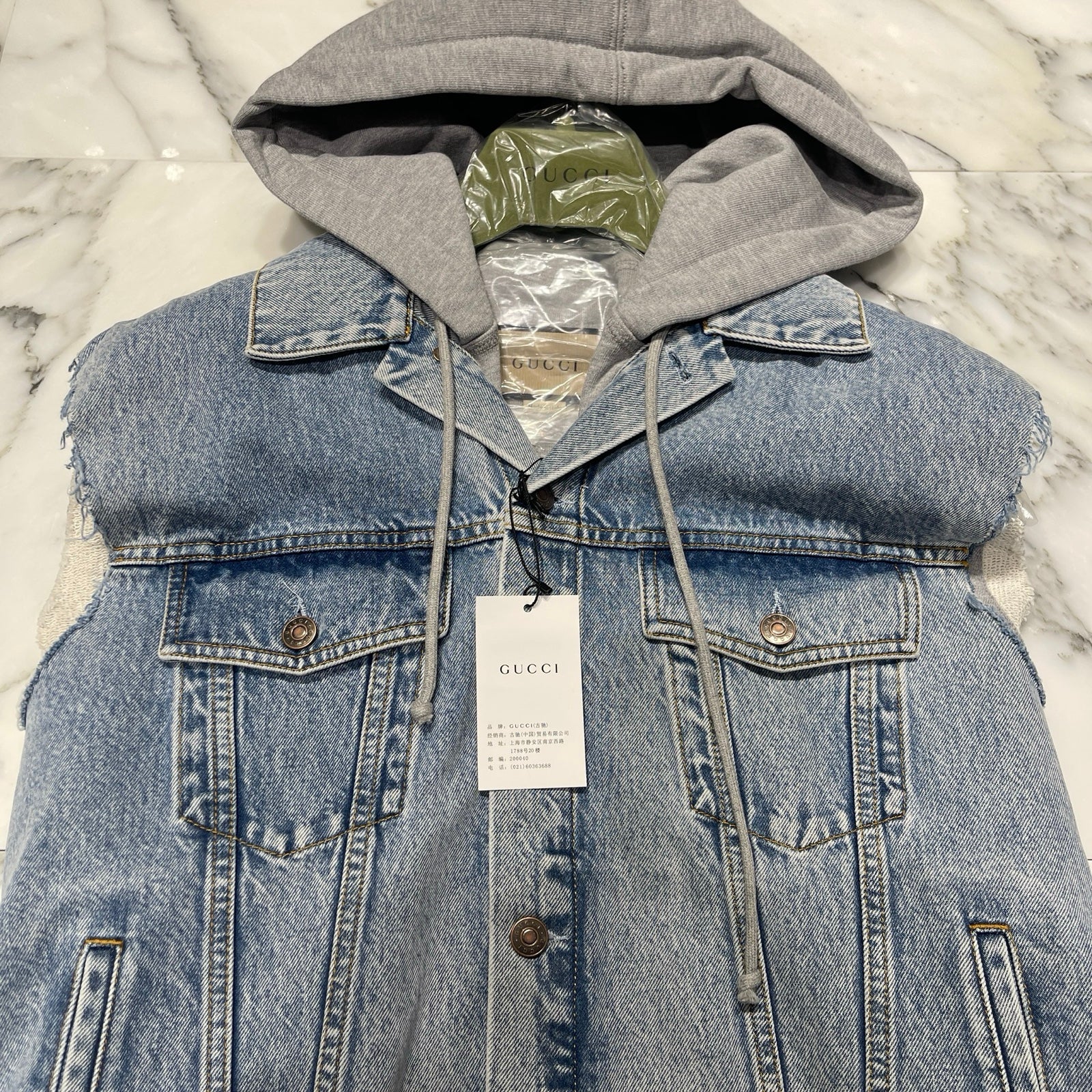 GUCCI 2022SS Denim Hooded Vest With Hollywood Babylon 697042 XDB0U Size 48
