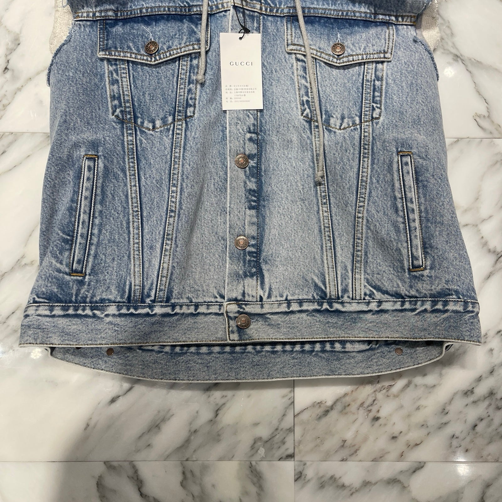 GUCCI 2022SS Denim Hooded Vest With Hollywood Babylon 697042 XDB0U Size 48