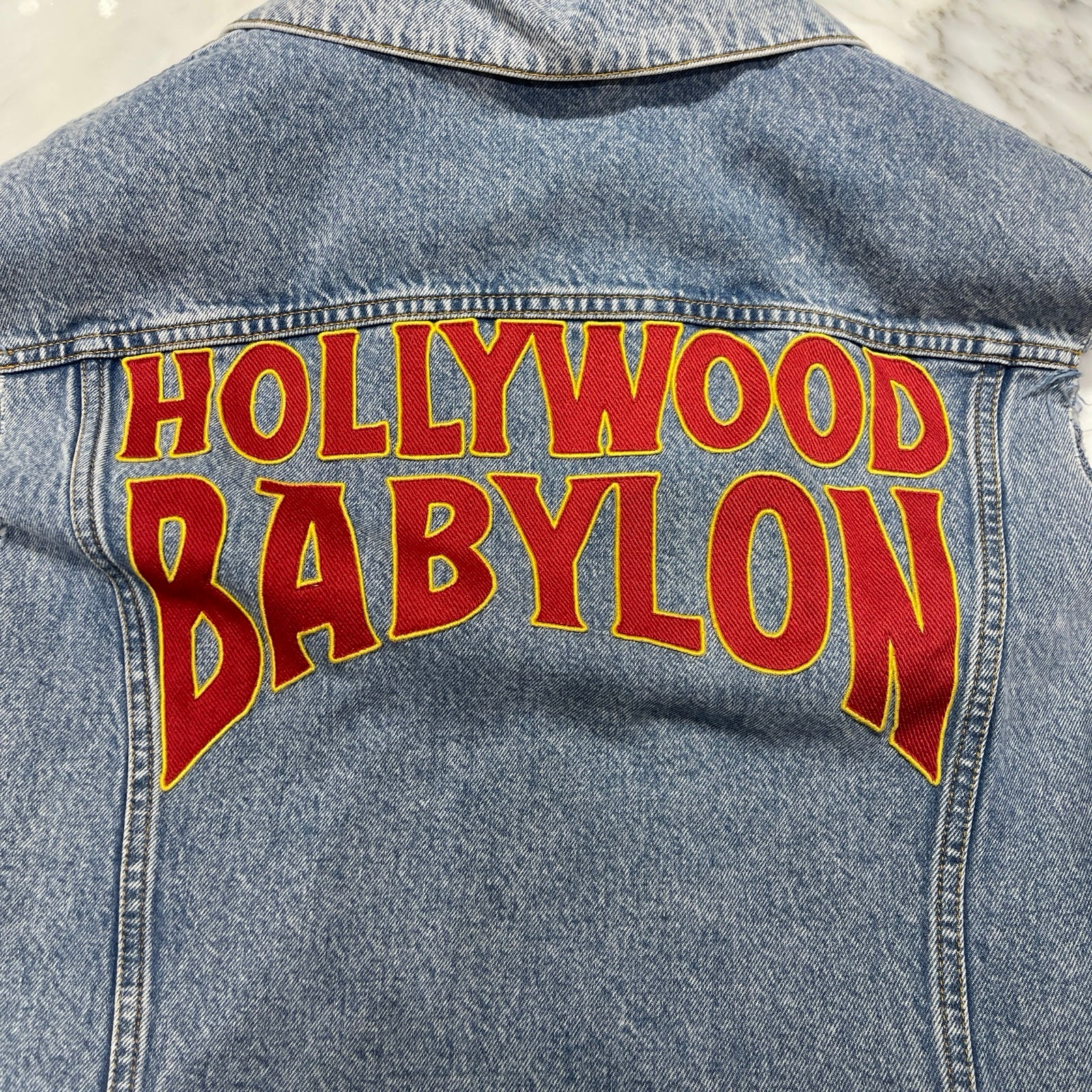 GUCCI 2022SS Denim Hooded Vest With Hollywood Babylon 697042 XDB0U Size 48